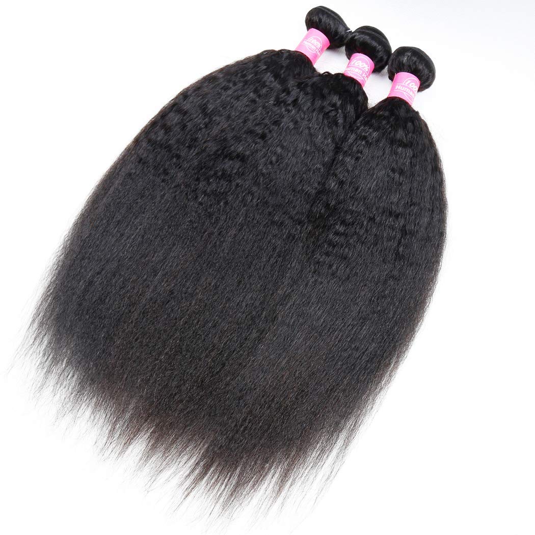 Odir Kinky Straight Bundles With 13X4 Frontal Brazilian Human Hair 18 20 22+16 Inch Unprocessed 9A Yaki Straight Virgin Hair 3 B