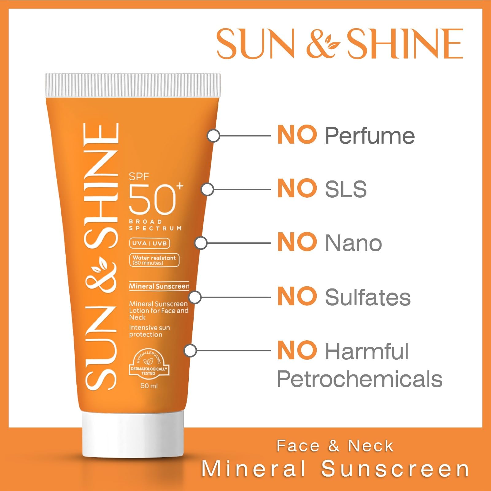 Sun&Shine 100% Mineral Sunscreen Zinc Oxide For Sensitive Skin: Spf50+ Broad Spectrum Uva Uvb, Face Sunscreen Lotionreef Safe, F
