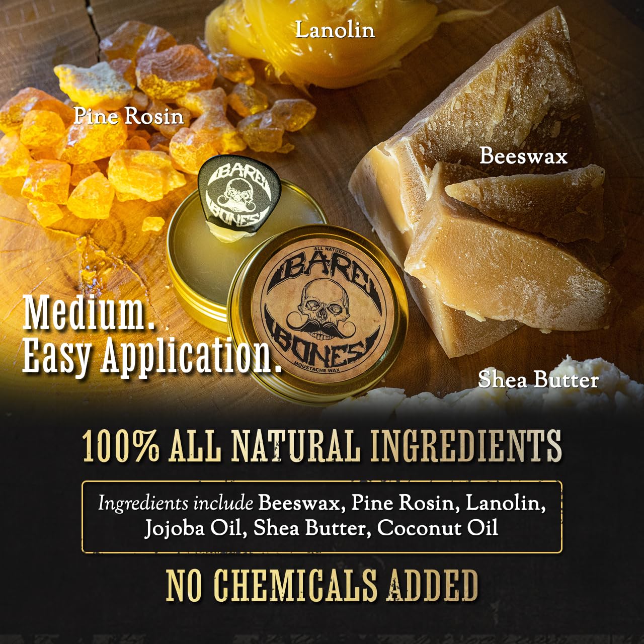 Mustache Wax Medium Hold Grooming For Men - 1Oz Bare Bones Moustache & Beard Wax Tin - Perfect For Handlebar Mustaches By Death