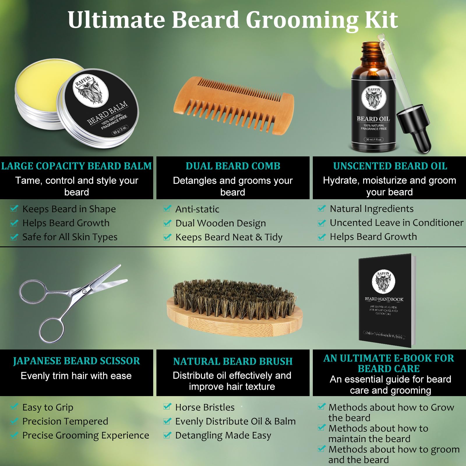 Raffin Beard Kit For Men, Birthday For Men'S Care W/Oil,Balm, Brush, Comb - Christmas Stocking Stuffers For Men, Presents For Hi