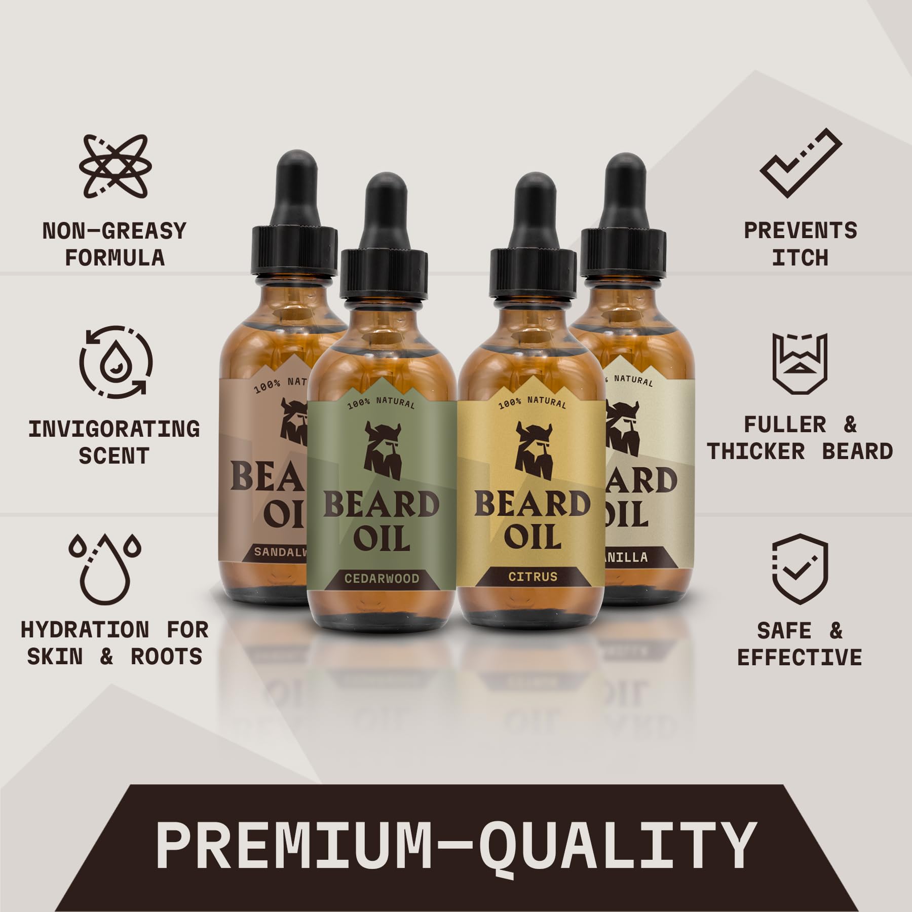 Striking Viking Beard Oil 4 Pack Softening & Conditioning Beard Oil For Men - Citrus Vanilla Sandalwood & Cedarwood Variety Scen