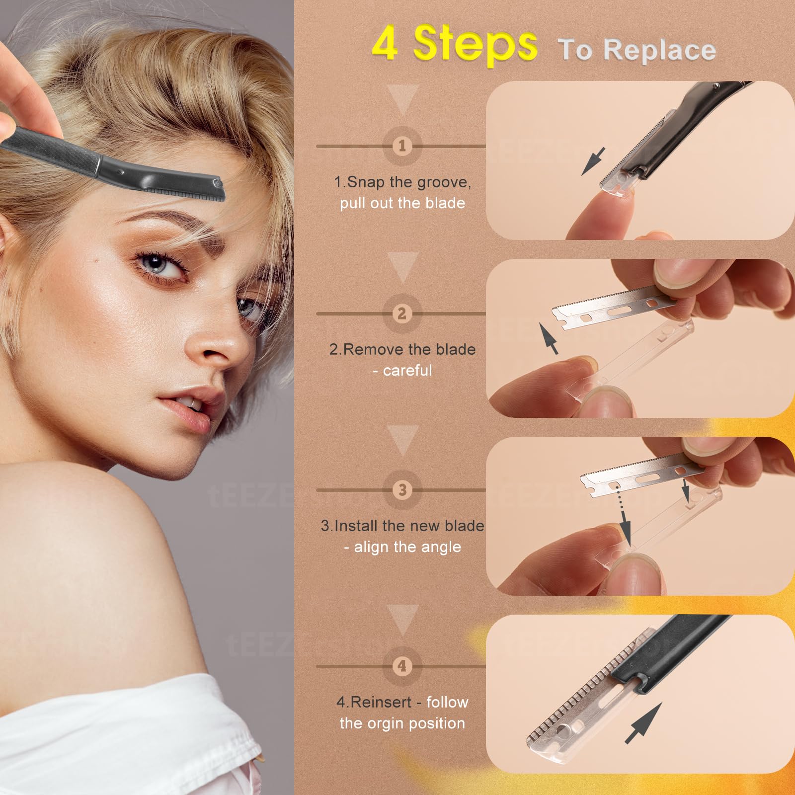 Teezershop Dermaplane Razor For Women Face With 20Pcs Blades,Professional Facial Razors For Peach Fuzz And Eyebrow Hair Removal,