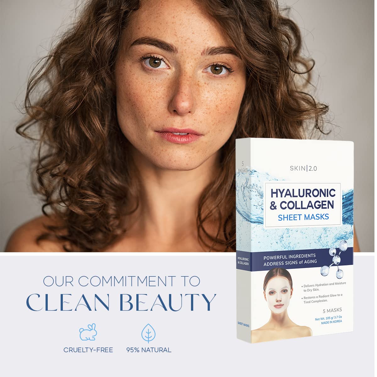 Skin 2.0 Hyaluronic Acid And Collagen Sheet Face Mask - Boosts Moisture, Skin Firming, Reduces Signs Of Aging, Hydrating Sheet M