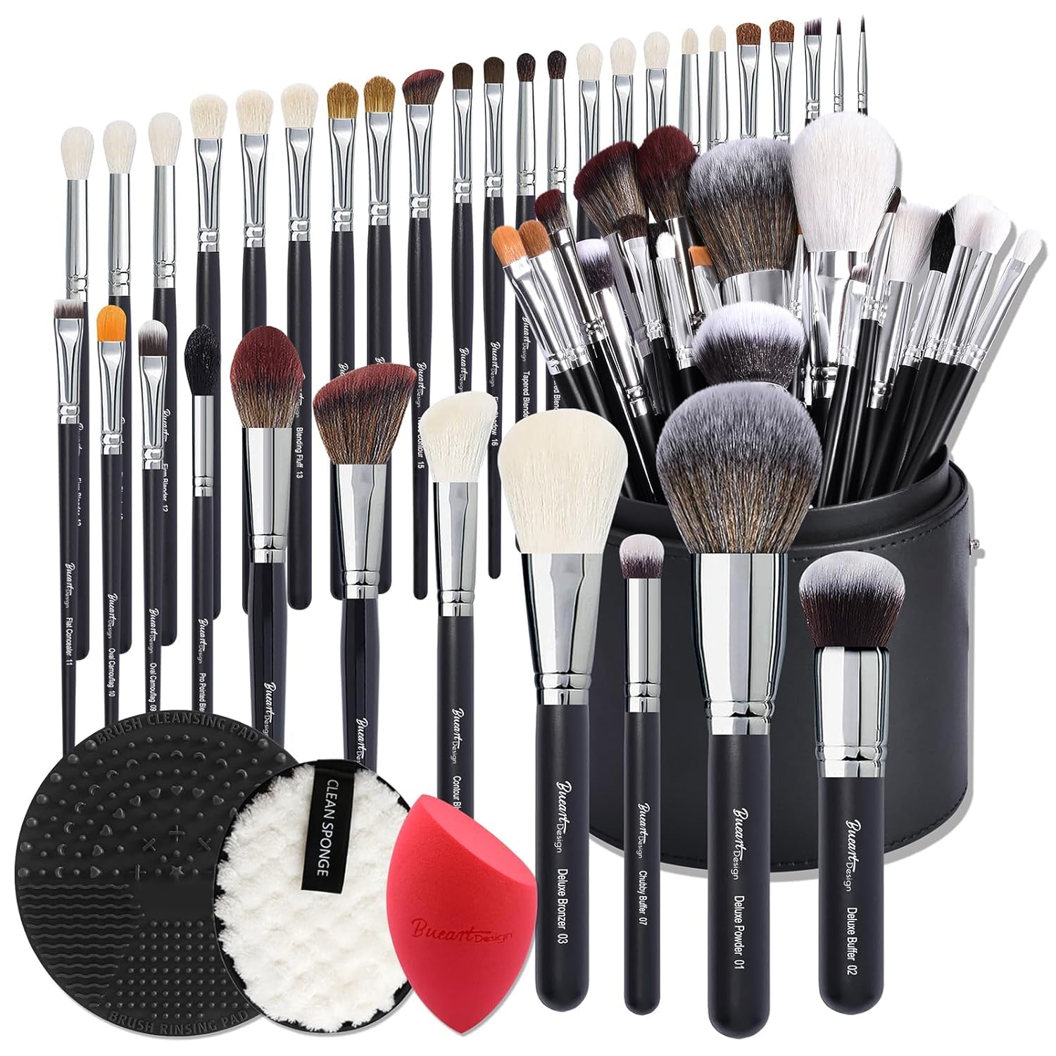 Bueart Design Pro makeup Artist 34Pcs Deluxe Real Goat Hair Horse hair Makeup Brushes Set with extra Large Holder High End Profe