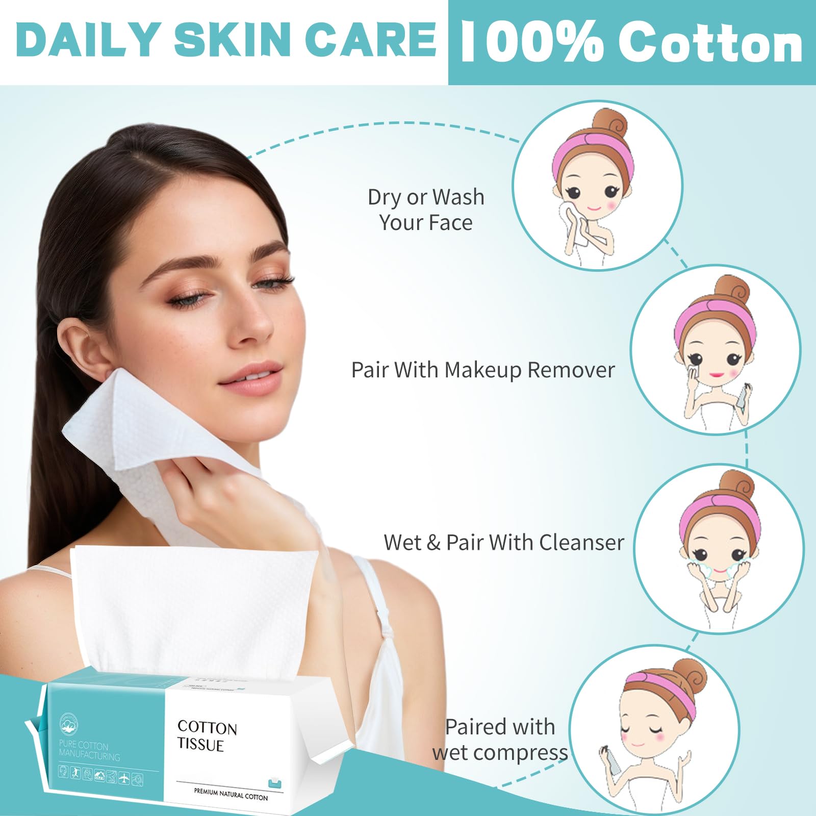 Disposable Face Towel 400 Count, Soft Cotton Facial Dry Wipes, Multi-Purpose For Skin Care, Makeup Remover, Face Wipes And Facia