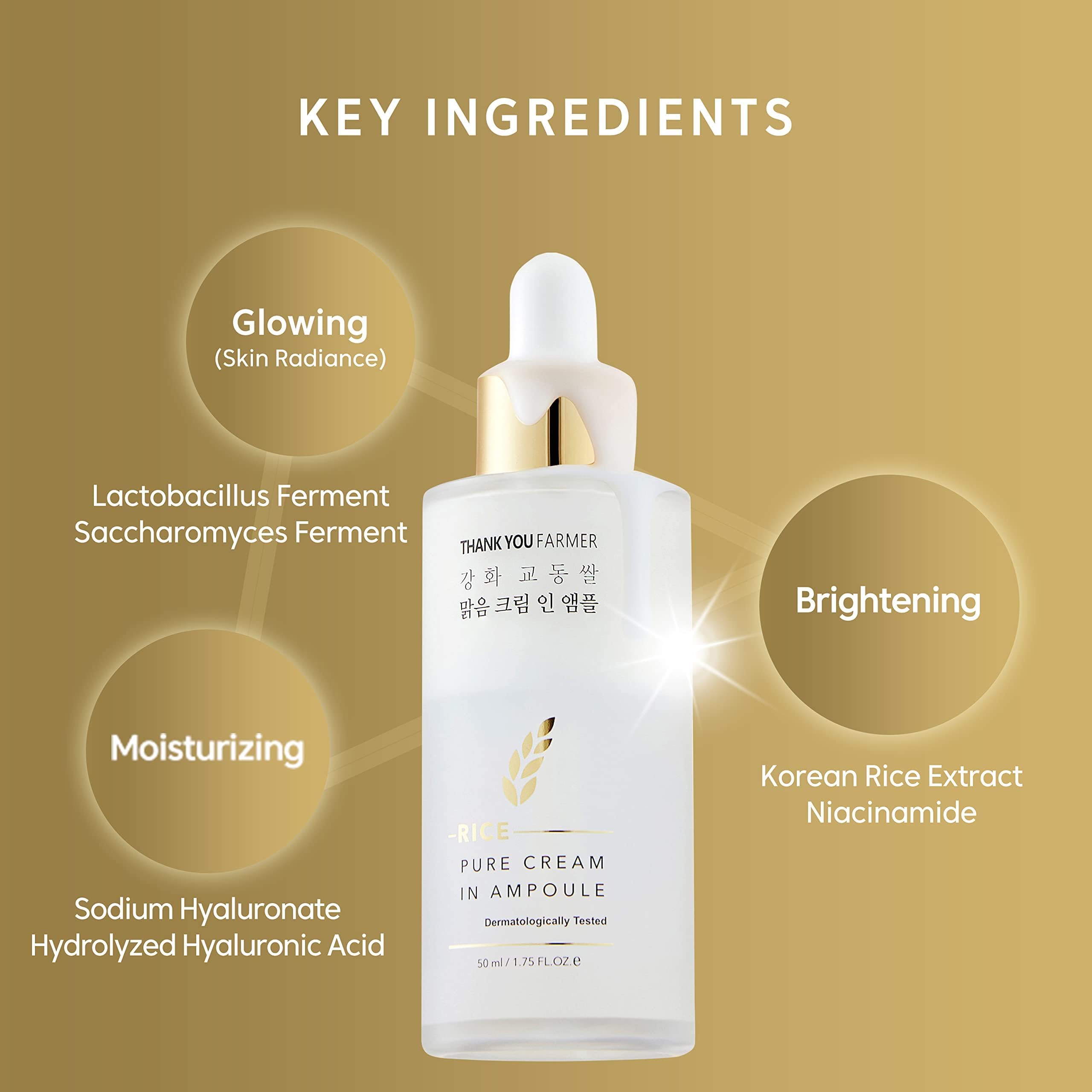 Thankyou Farmer Rice Pure Cream In Ampoule, Double Layered Formula, Glass Skin, Dermatologist Tested, Korean Rice Extracts, Niac