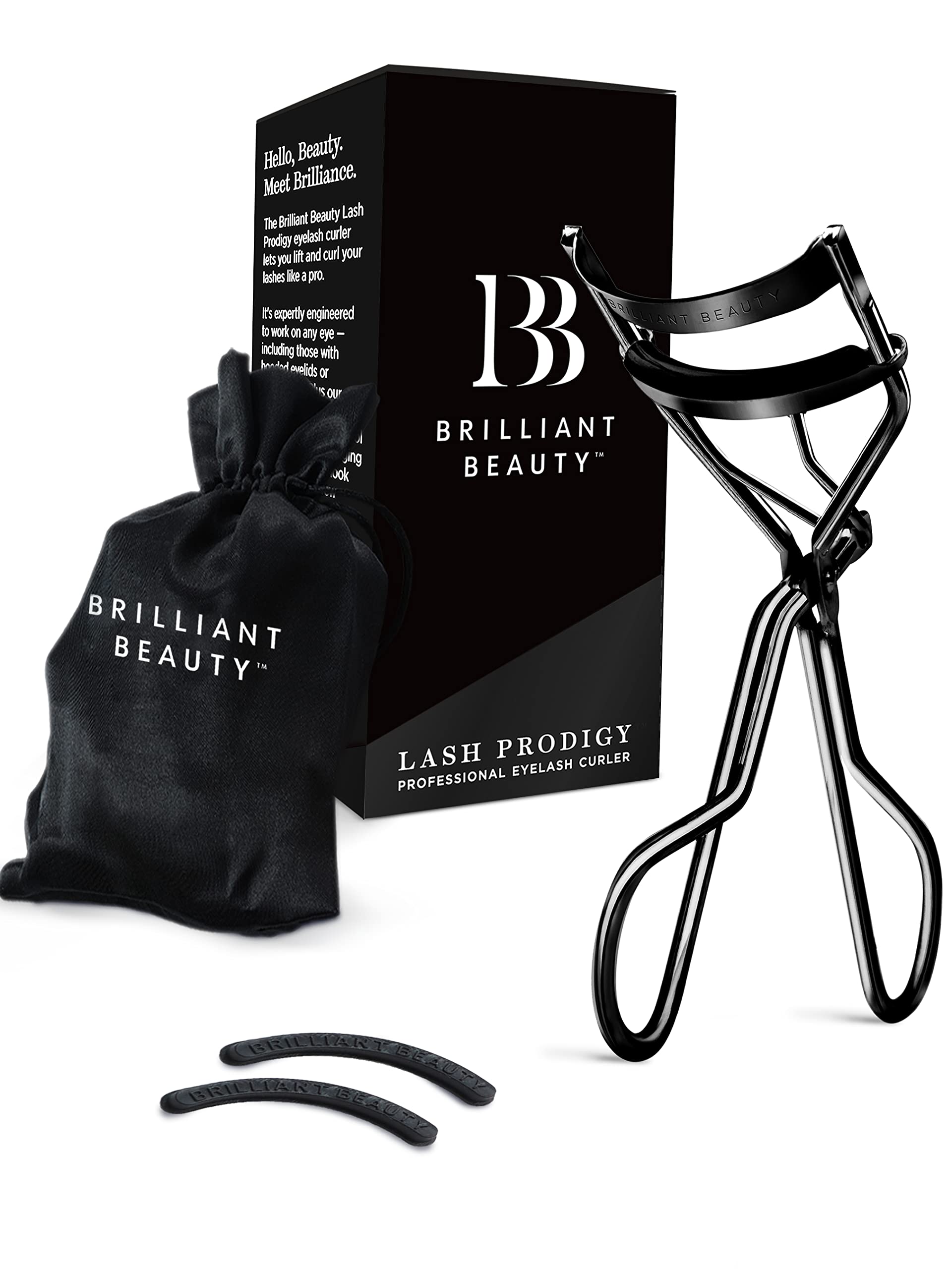 Brilliant Beauty Eyelash Curler with Satin Bag & Refill Pads - Award Winning Eye Lash Curlers for Dramatically Curled Eyelashes 