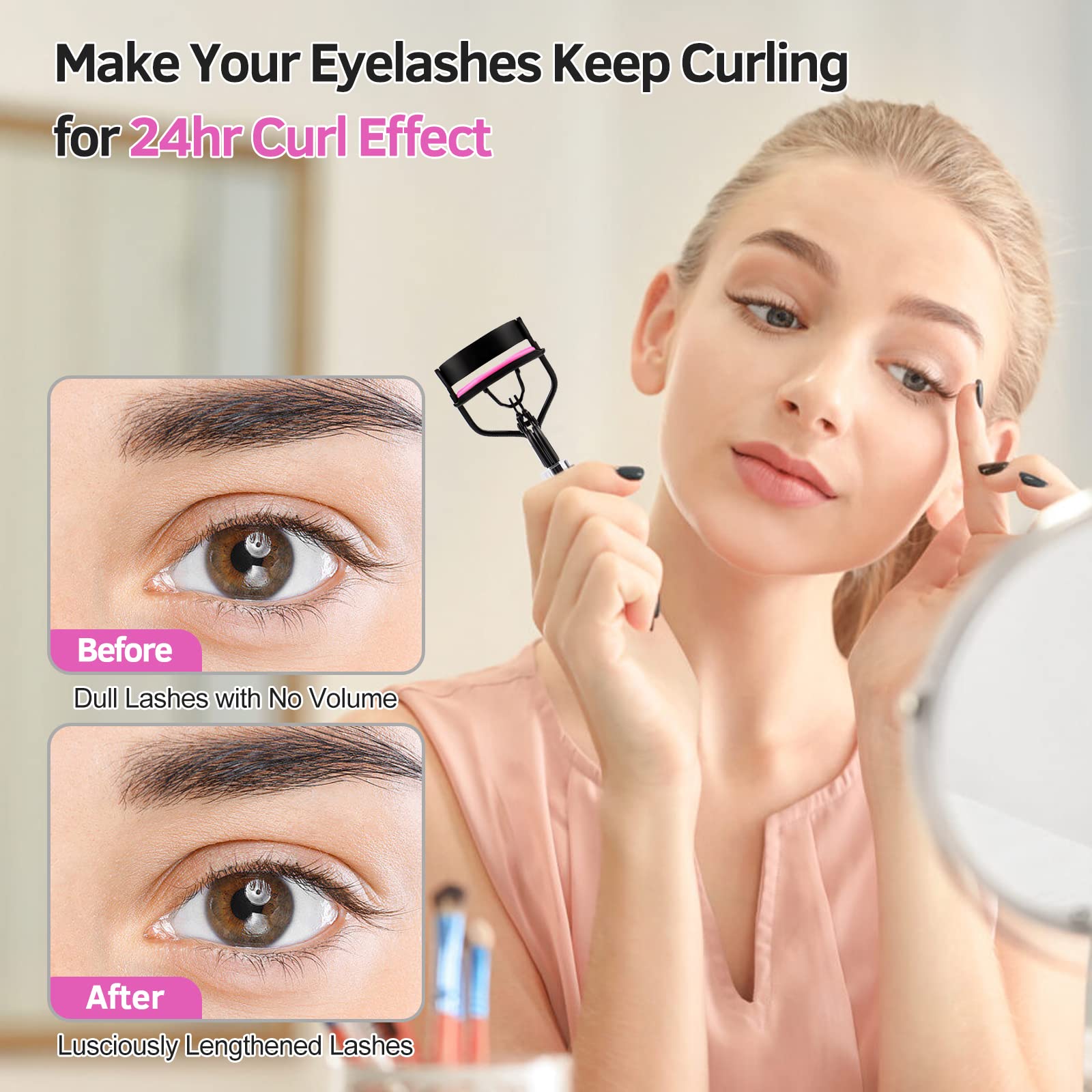 Eyelash Curlers Kit For Women W Lash Curler, Eyelash Comb Seperator, 3 In1 Mascara Brushes, Eyelash Extension Tweezers, Foldable