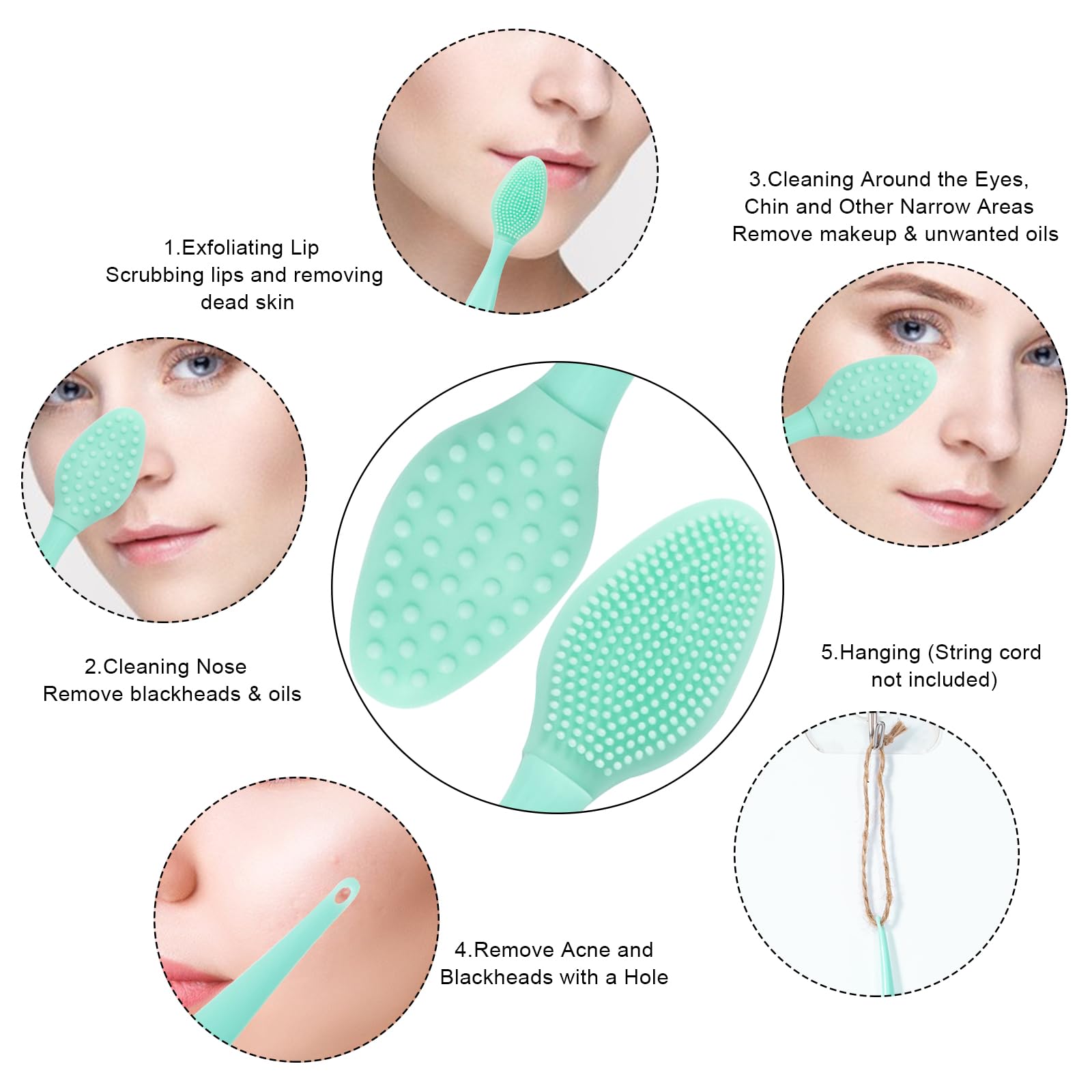 Beomeen Silicone Lip Scrub Brushes, 8 Pack Double-Sided Exfoliating Lip Brush Soft Silicone Lip Scrubber Exfoliator Tool Blackhe