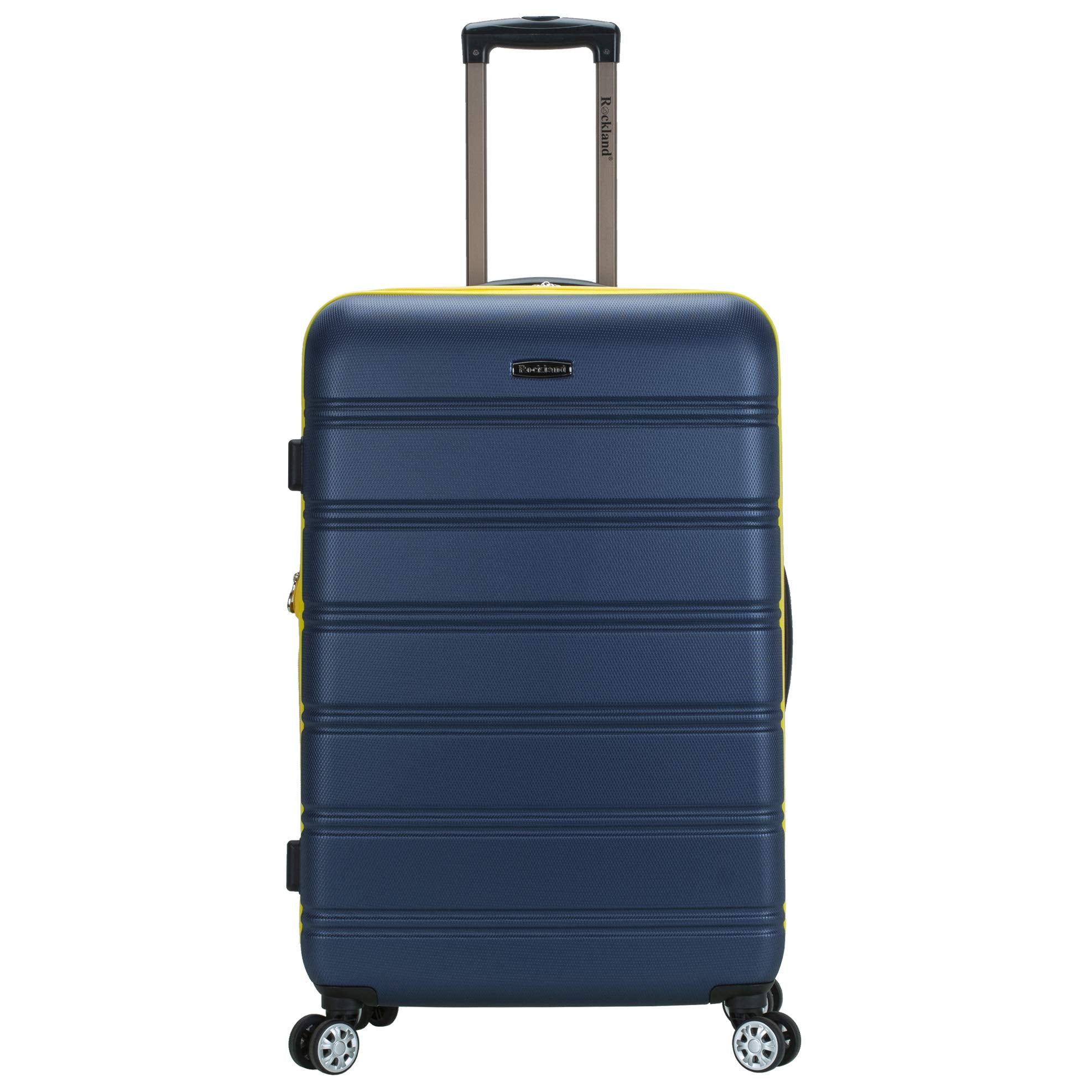 Rockland Melbourne Hardside Expandable Spinner Wheel Luggage, Navy, Checked-Large 28-Inch