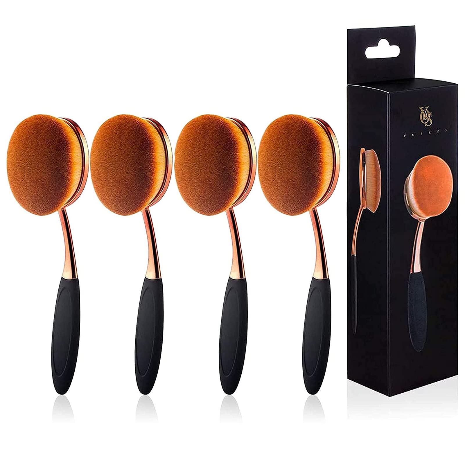 Large Rose Gold Foundation Contour Round Toothbrush Oval Makeup Brushes 4Pcs