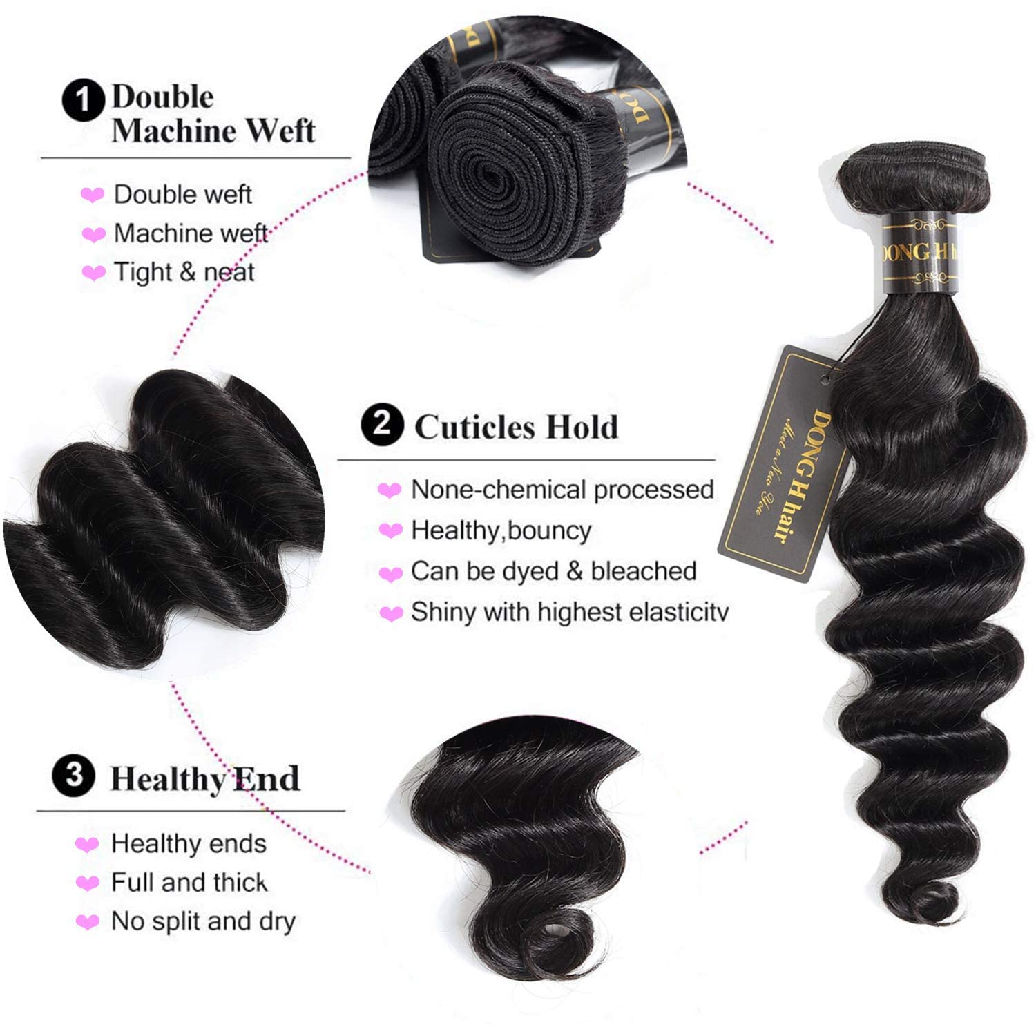 Dong H Hair Peruvian Loose Deep Wave Human Hair Bundles, 9A 100% Unprocessed Virgin Human Hair 26 Inch Single Bundles Loose Deep