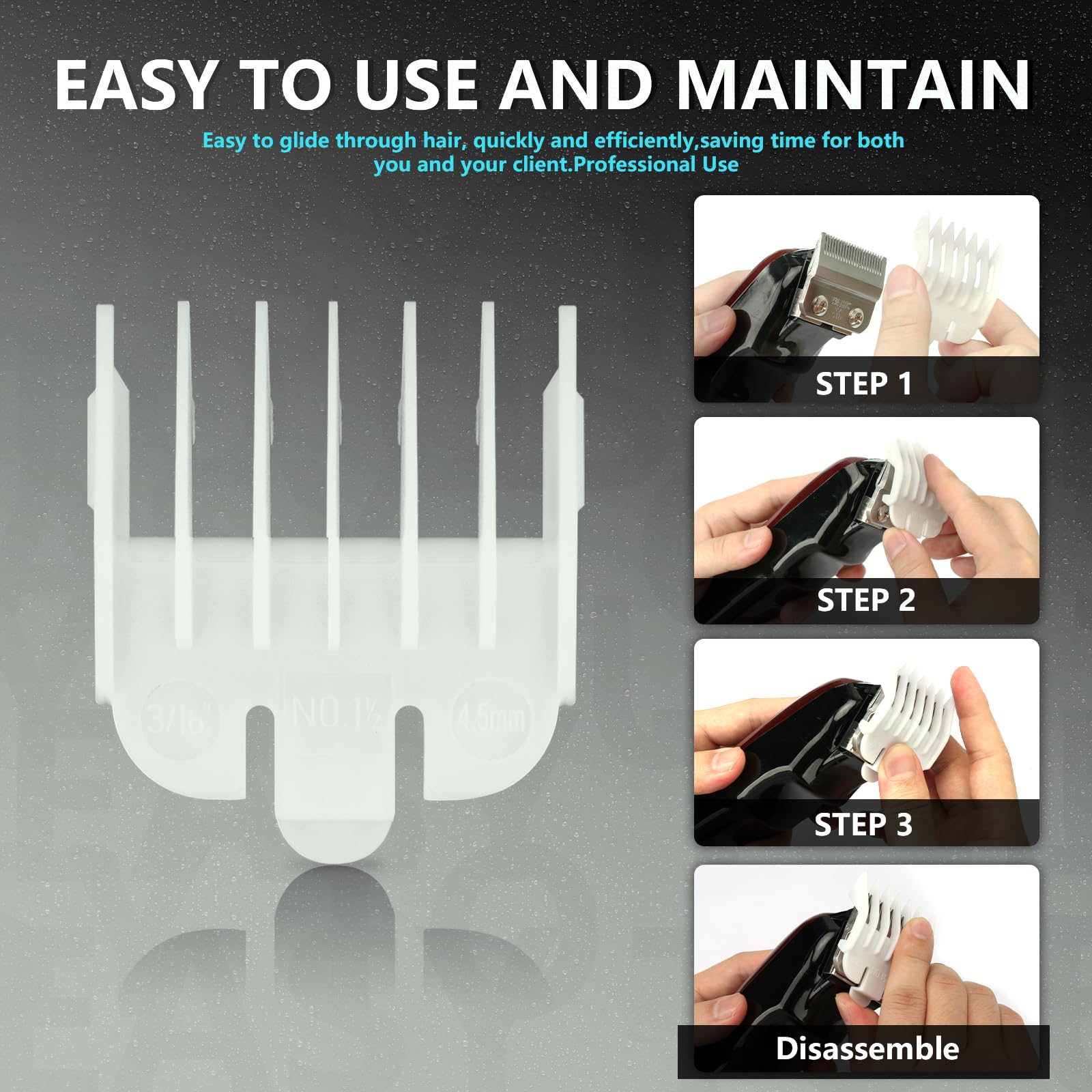 3/16'' Replacement for Wahl Attachment Clipper Guide Replacement Guard 4.5 mm #1.5#1-1/2 (2 pack)