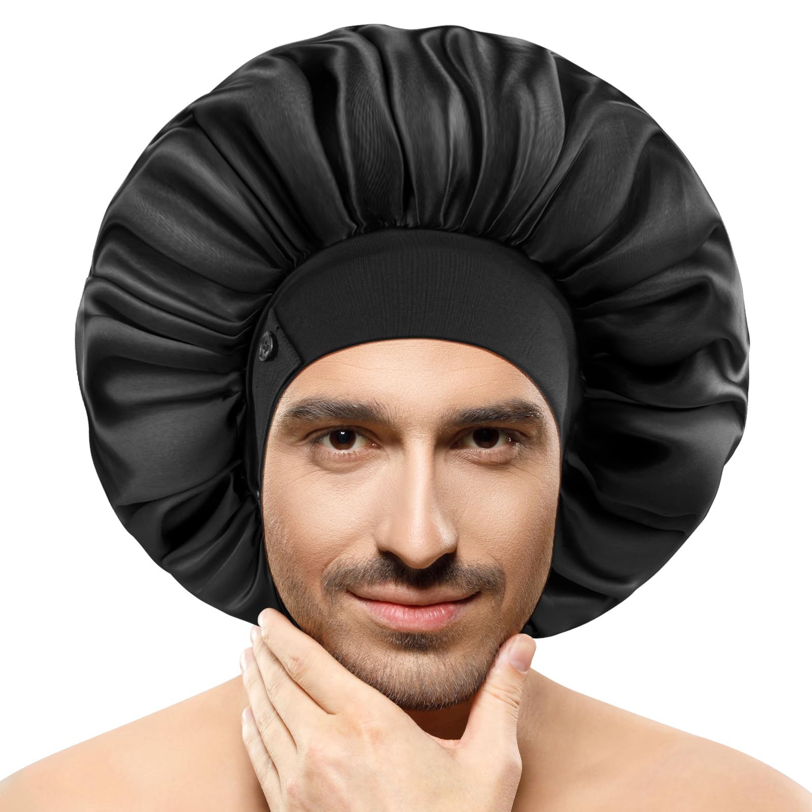 Silk Bonnets for Men, Satin Bonnet for Sleeping, Adjustable Hem & Double Layer, Large Sleep Bonnet for Curly Hair Braids Stay on