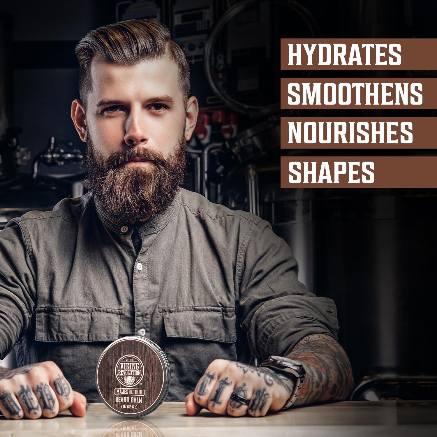 Viking Revolution Majestic Oud Beard Balm - Beard Butter With Argan Oil, Beard Softener For Men With Jojoba Oil - Beard Moisturi
