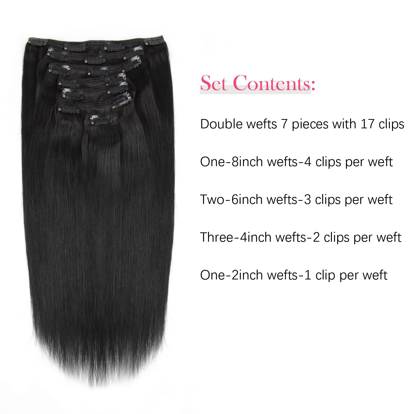 Sassina Double Wefts Silky Straight Clip In Human Hair Extensions For Full Head Silky Straight Clip Ins Thick Human Hair Extensi