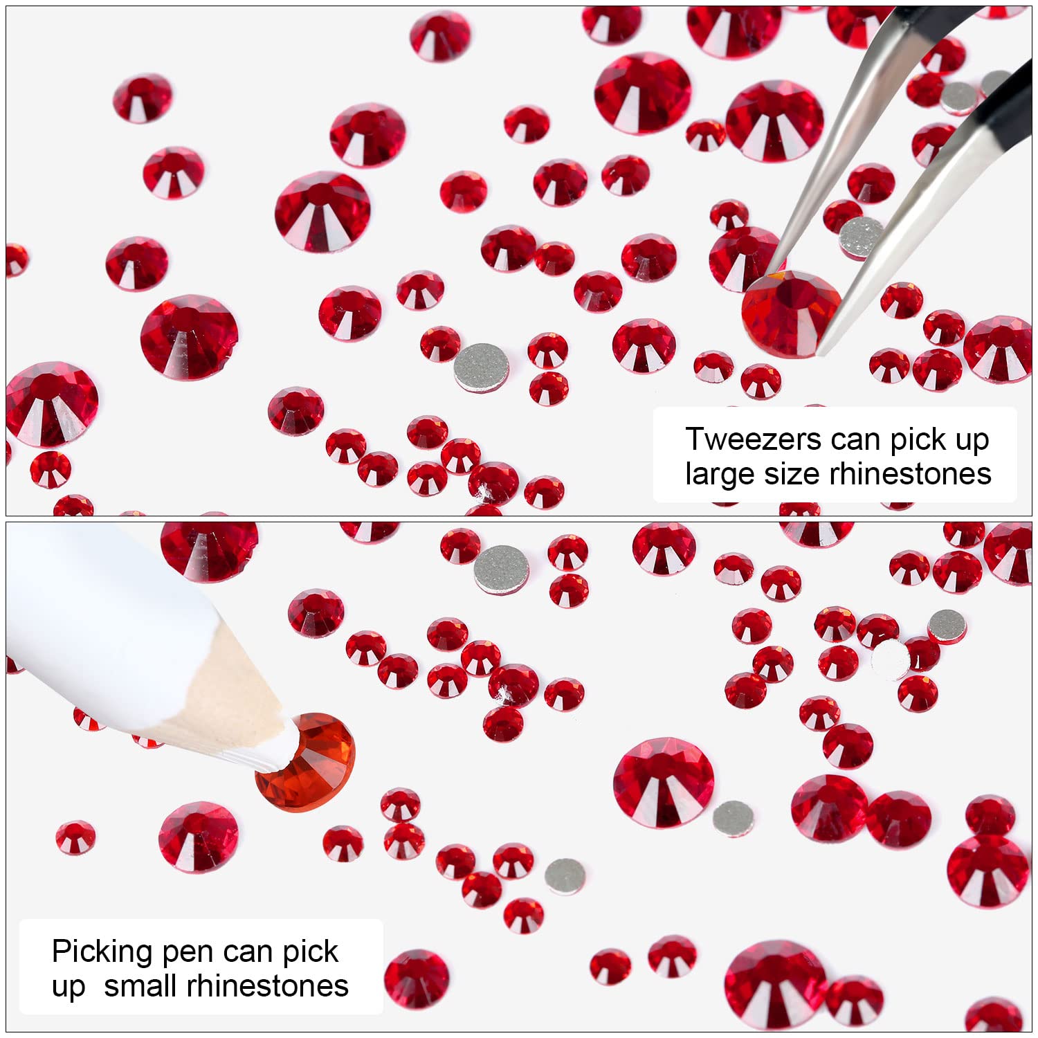 4240Pcs Flatback Red Rhinestones Glass Crystal Diamonds For Nail Art Eye Jewels Glitter Round With Tweezers And Picking Pen (Ss6