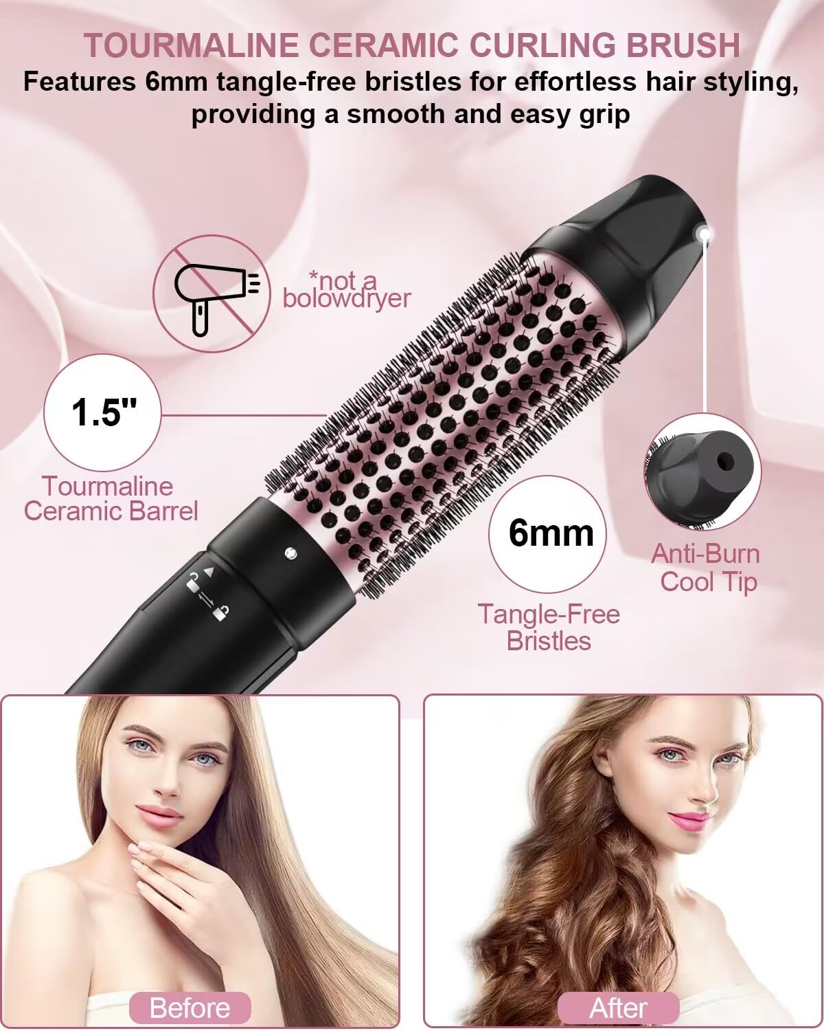 6 In 1 Curling Iron, Curling Wand Set With Thermal Brush (1.5Inch) & 1Inch Bubble Curling Wand And 3 Interchangeable Ceramic Bar