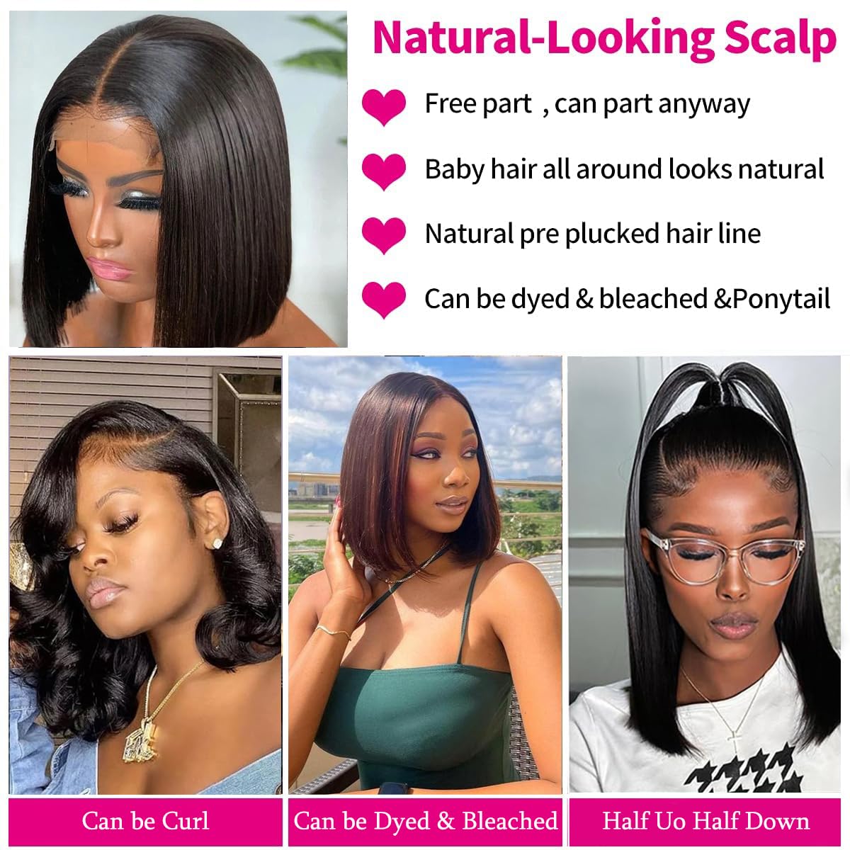 Short Bob Wig Human Hair 5X5 Closure Wig Human Hair Brazilian Straight Bob Human Hair Wigs 150% Density Pre Plucked With Baby Ha