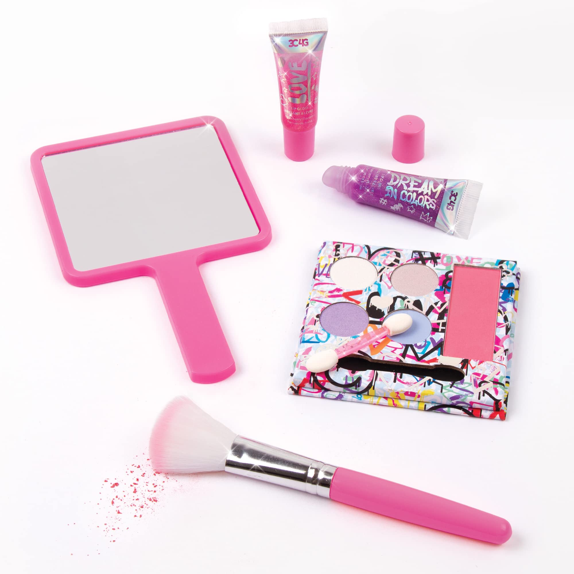 3C4G Graffiti True Colors Cosmetic Set - Graffiti Glam Makeup Kit For Girls - Kids Makeup Starter Kit With Lip Gloss, Eyeshadow,