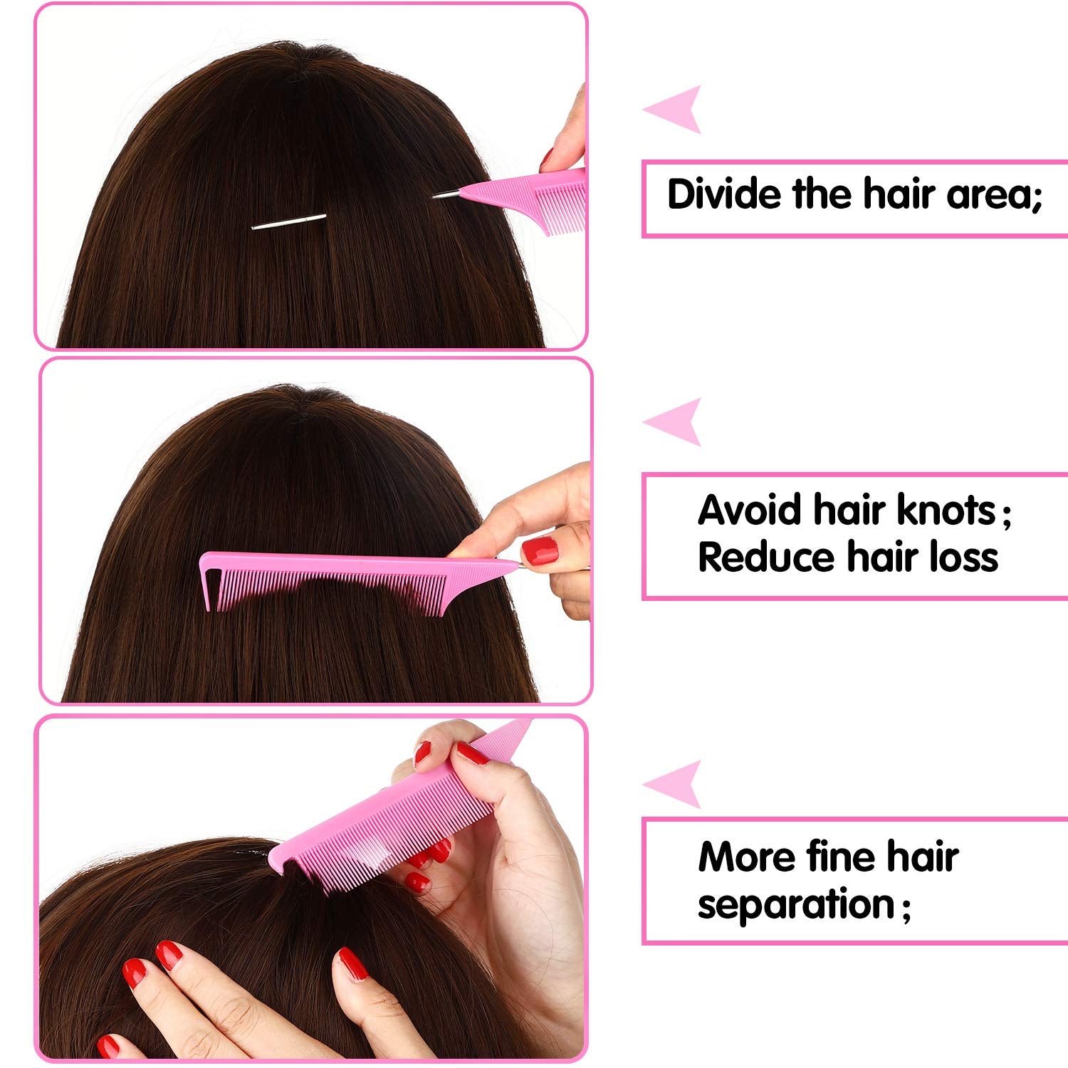 Patelai 12 Pcs Parting Comb For Braids, Hair Styling Hairdressing Hair Salon Home (Pink, Plastic, Hair Comb, General Public)