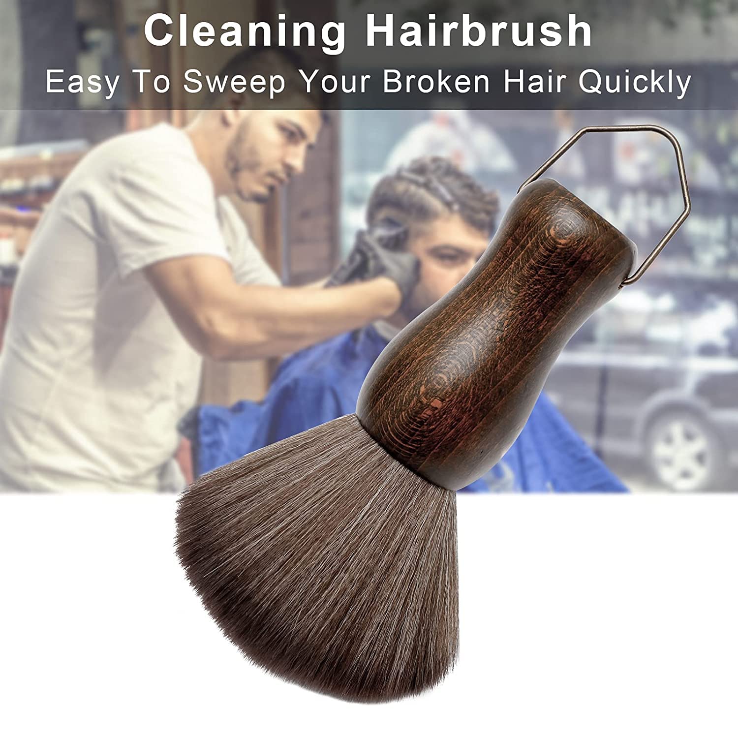CGBARBER Barber Neck Duster Brush with Wood Handle & Hook - Neck & Gold Brush for Hair Cutting, Grooming & Styling