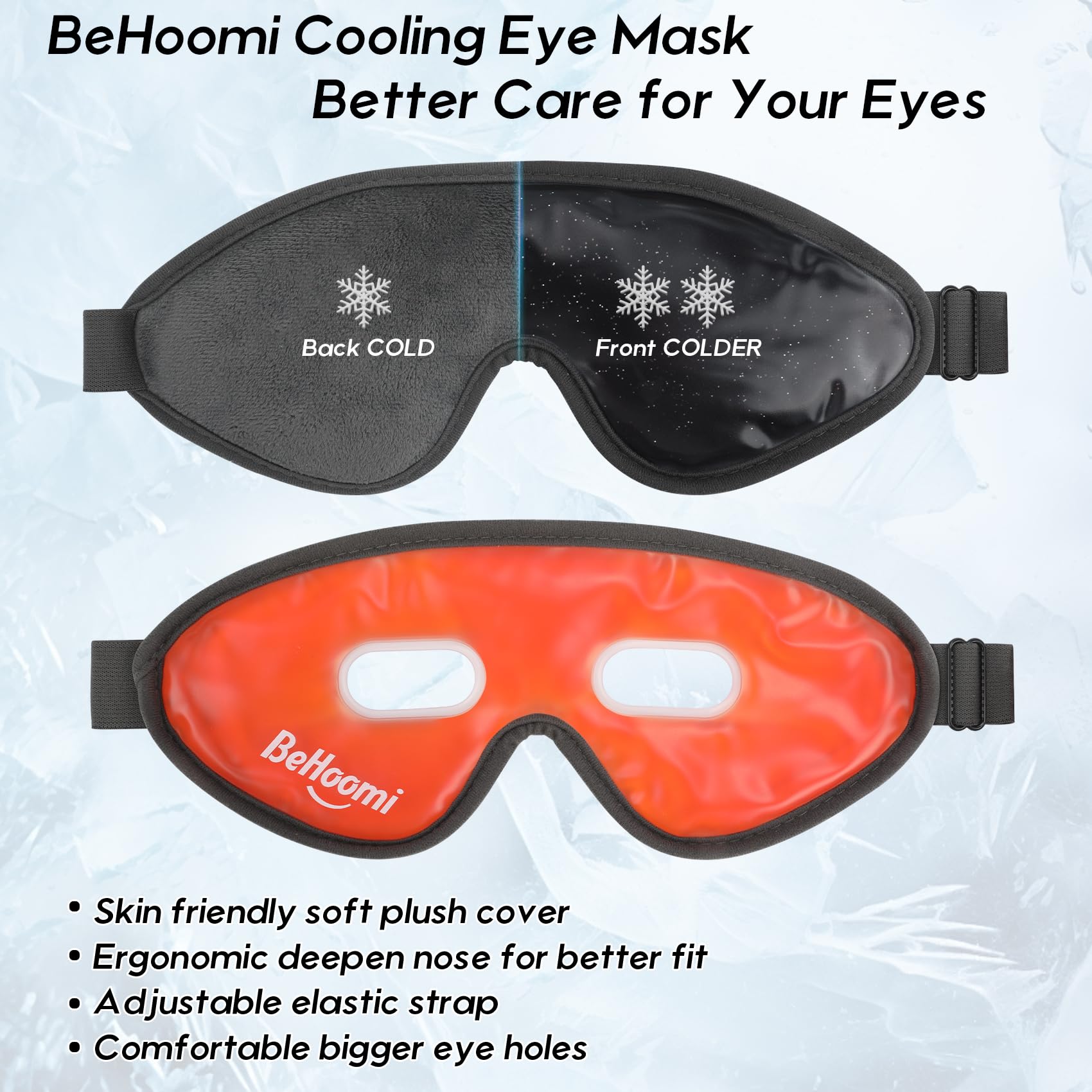 Behoomi Cooling Eye Mask, Gel Eye Mask Cold Compress For Eyes, Reusable Eye Ice Pack, Cool Relaxation, Comfort Snug Fit, No Free