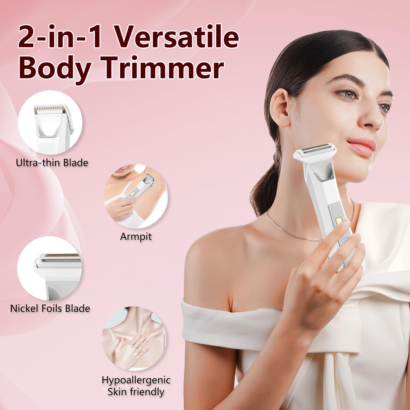 Electric Bikini Trimmer For Women, 2-In-1 Body Hair Trimmer And Pubic Hair Trimmer Women, Dual Head Shaver For Smooth, No-Nick S