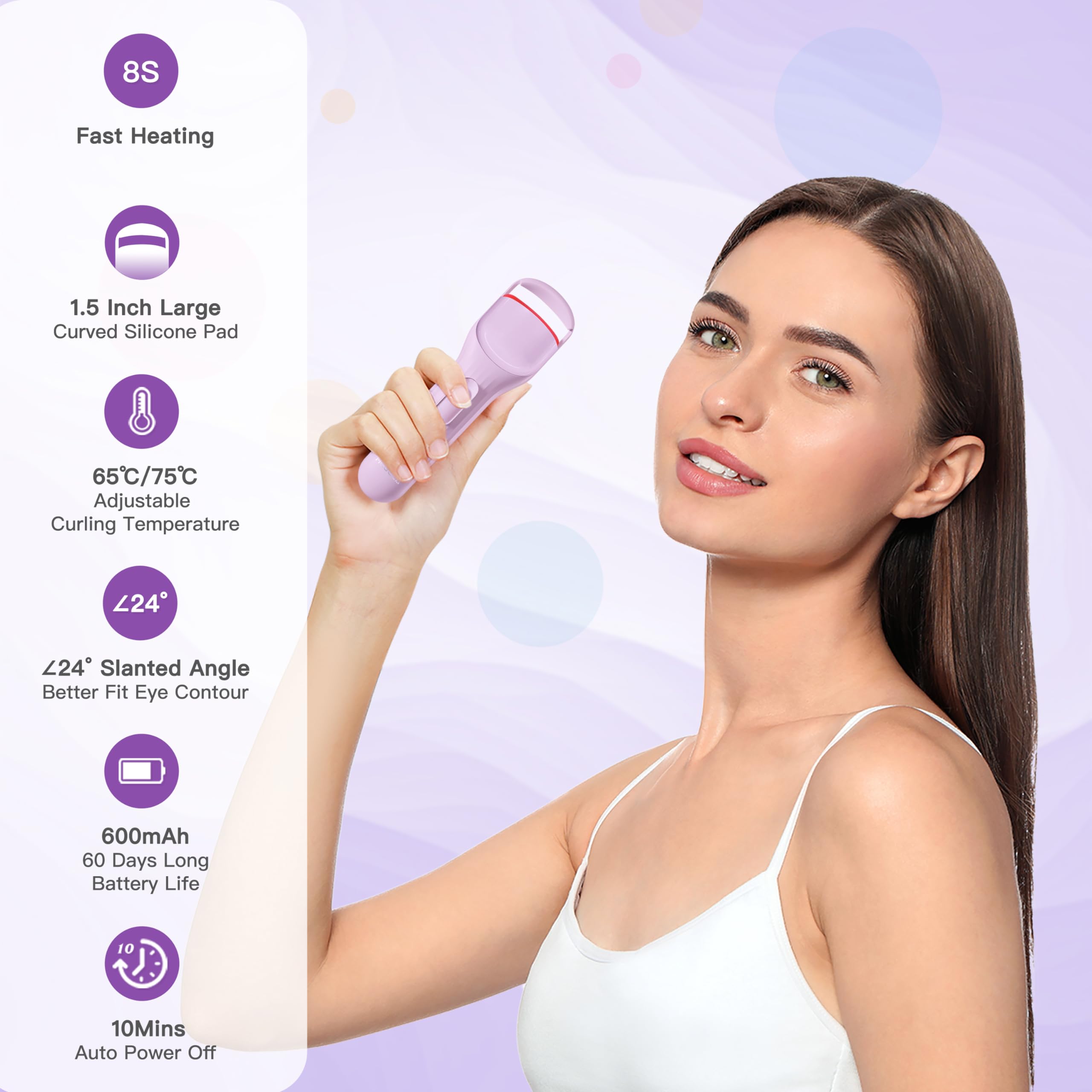 Hebeca Heated Eyelash Curler Professional - Eye Lashes Curler With Innovative Heating Silicone, Electric Eyelashes Curler With 6