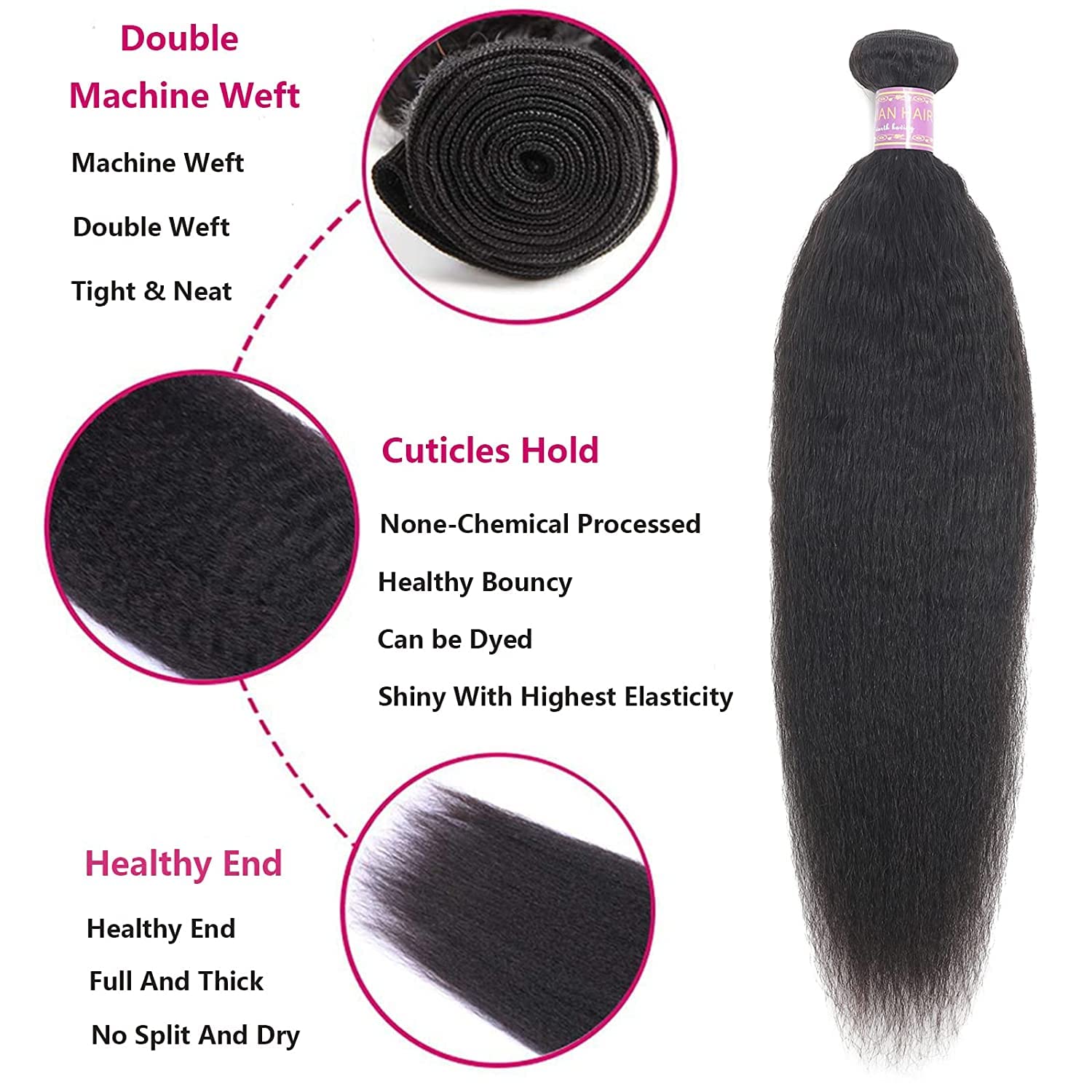 Kinky Straight Human Hair 3 Bundles 10 12 14 Inch Natural Black Yaki Straigh Brazilian Virgin Remy Hair Unprocessed Kinky Straig