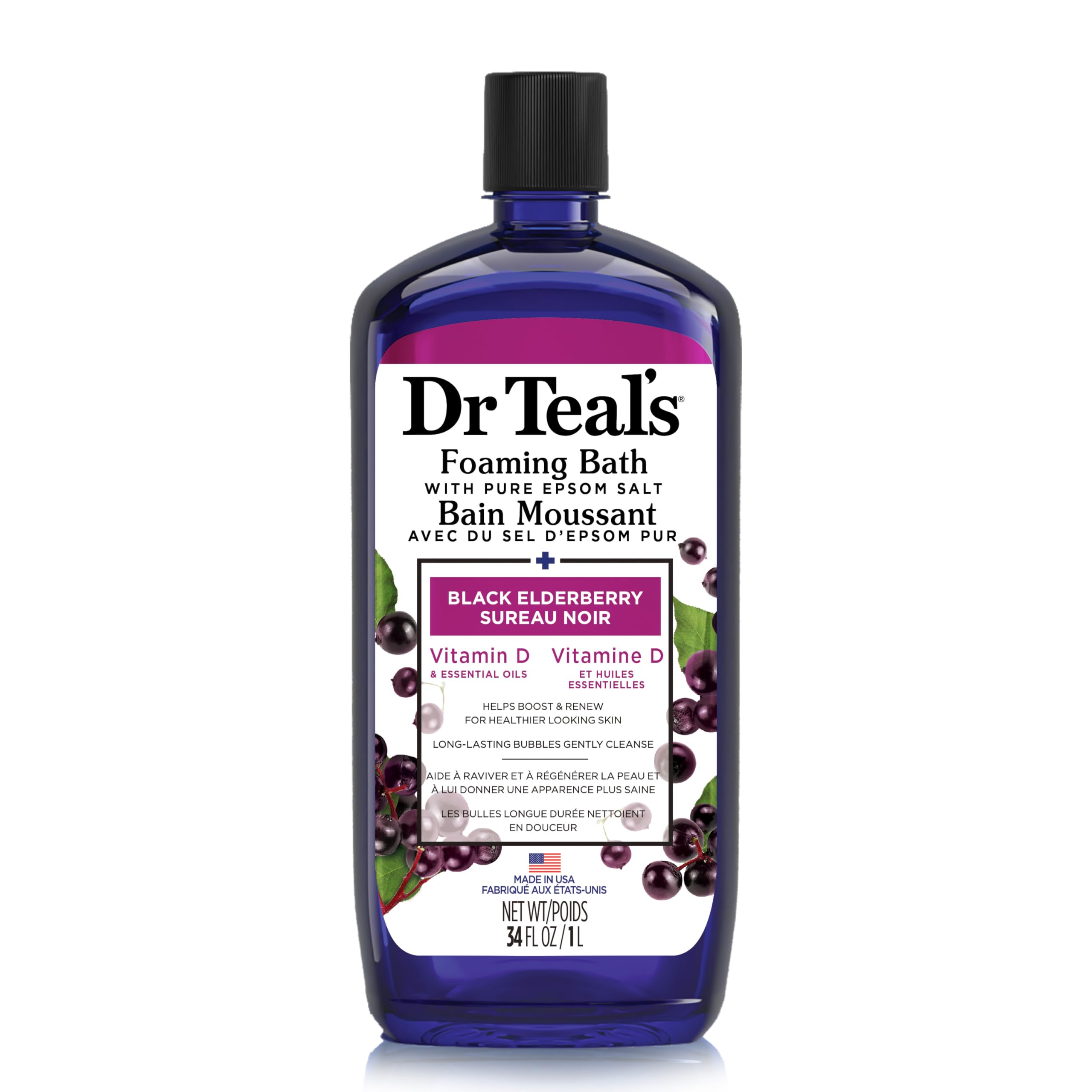 Dr Teal'S Foaming Bath With Pure Epsom Salt, Black Elderberry With Vitamin D & Essential Oils, 34 Fl Oz (Packaging May Vary)