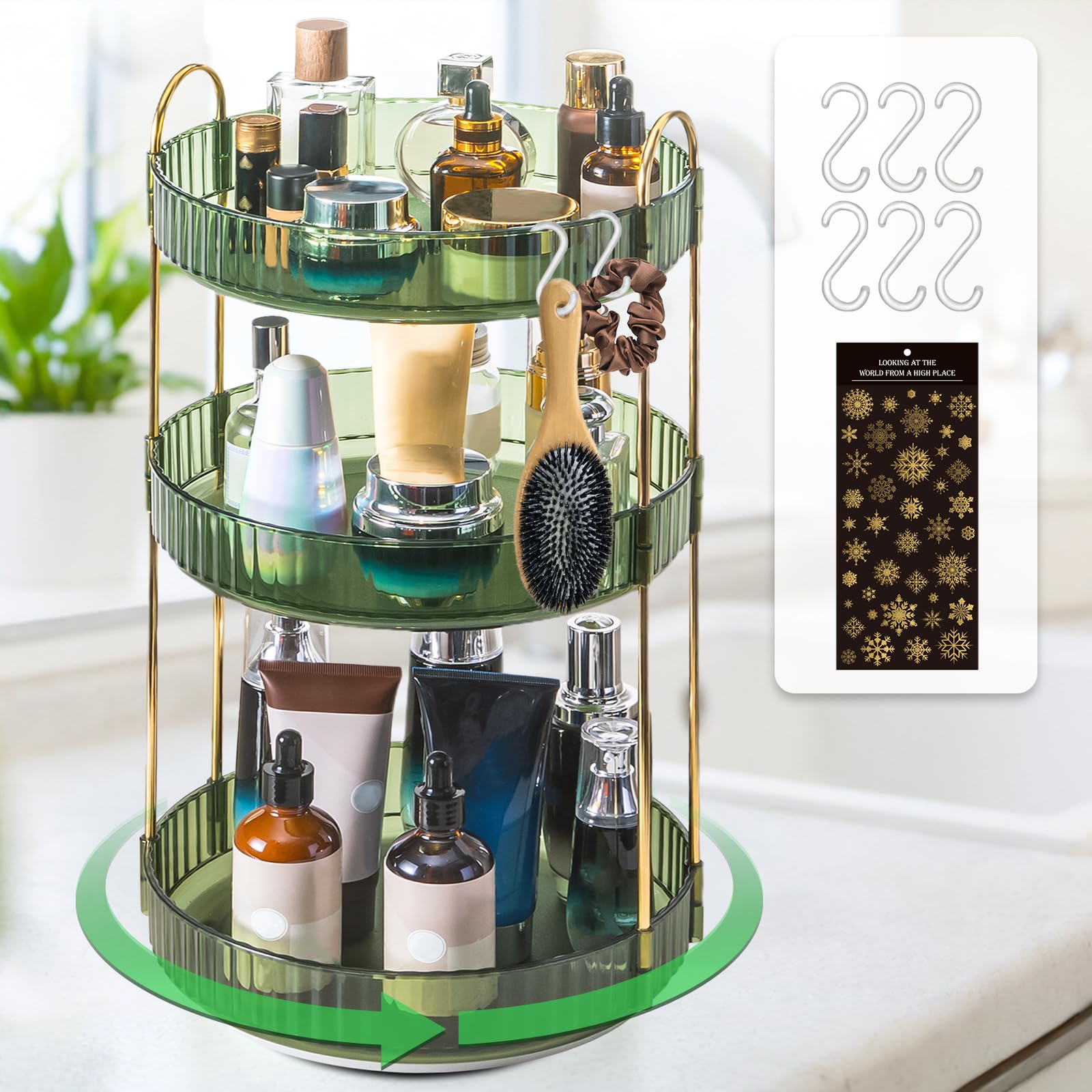 Megapuxin Makeup Organizer For Vanity,360 Rotating Lazy Susan Organizer Large Skincare Make Up Storage Cosmetic Dresser Organize