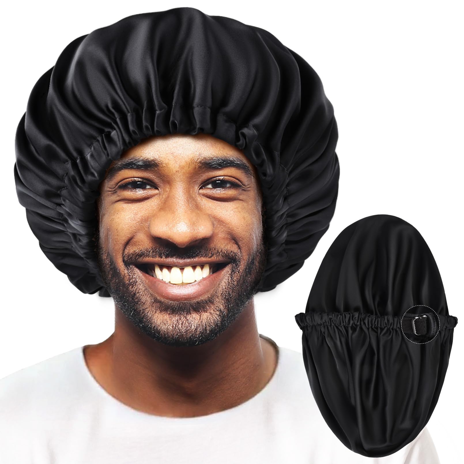 Silk Bonnet for Men Sleeping Satin Bonnet Hair Bonnets Double Layer Ajustable Bonnet Curly Braids Hair for Black Men and Women S