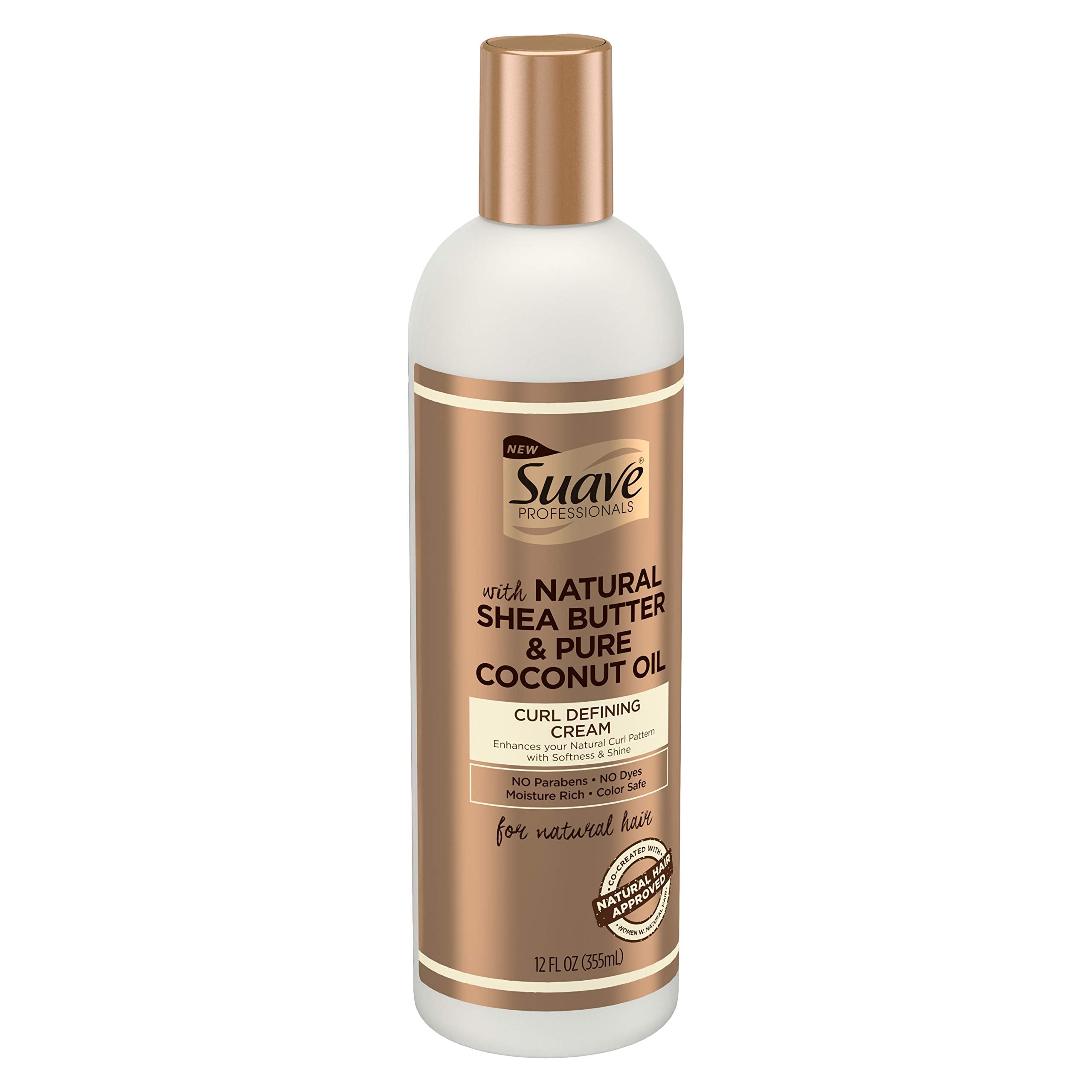 Suave Professionals for Natural Hair Shea Butter and Coconut Oil for Wavy to Curly Hair Paraben-free and Dye-free Hair Cream, 12