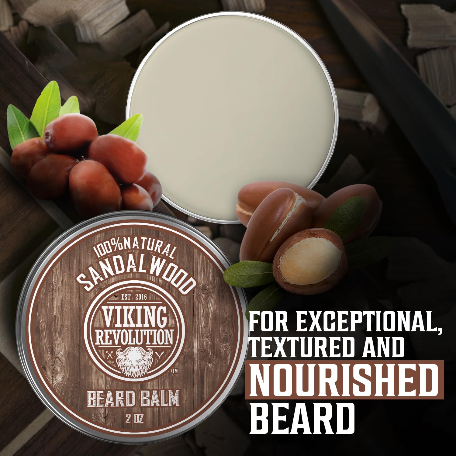Viking Revolution Sandalwood Beard Balm - Beard Butter With Argan Oil, Beard Softener For Men With Jojoba Oil - Beard Moisturize