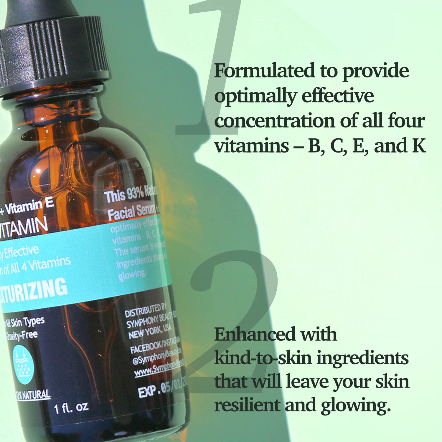 Made In Usa Natural Multi Vitamin Facial Serum For Retexturizing Glowing Healthy Face Skin Antioxidants With Vitamin B C E K Con