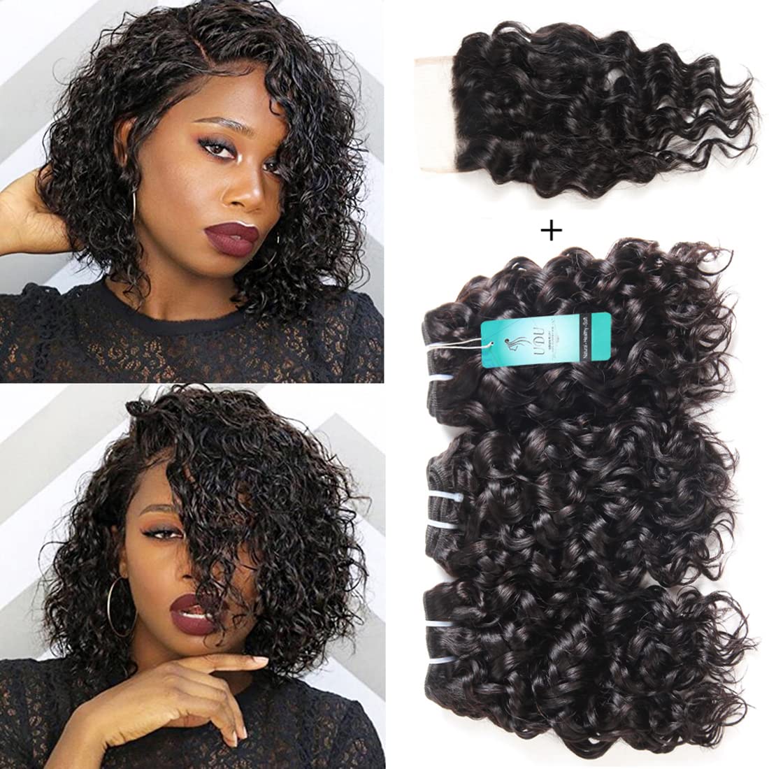 Malaysian Water Wave Bundles With Closure 12A Ocean Wave Wet & Wavy Human Hair Bundles With T Part Lace Closure 100% Human Hair