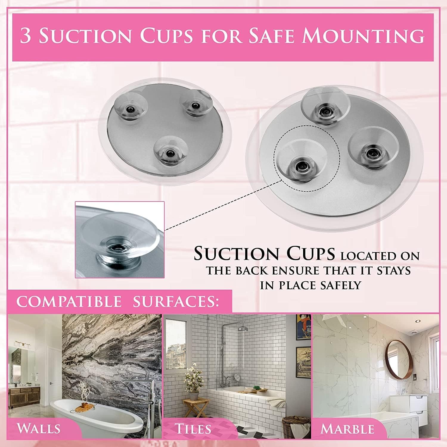 Mirrorvana 20X & 15X Magnifying Mirror Set With 3 Suction Cups Each - Compact & Travel Ready Mirror For Makeup - Sizes: 6'' And