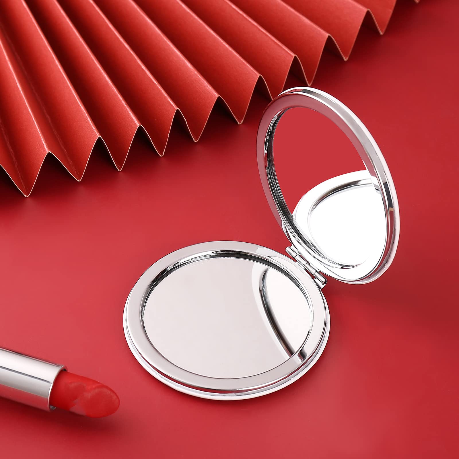 Deksias 2X Times Mirror In Pocket Magnify Round 2 Side Make Up Compact Pu Folding Collapsible Mirrors With Extra 20Pcs Eyeshadow