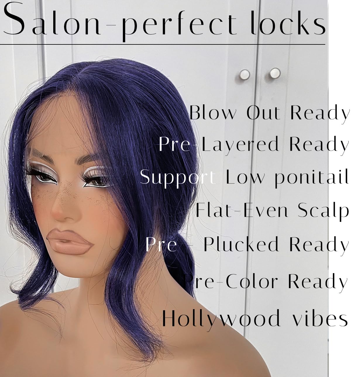 Mitimes Dark Blue Wigs Blue Lace Front Wig Pre Plucked Glueless Long Body Wave Lace Front Wig For Fashion Women Transparent Lace