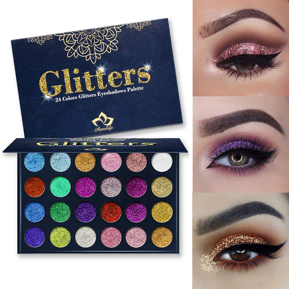 Aolailiya 24 Color Pressed Glitter Eyeshadow Palette - Mineral Ultra Shimmer Makeup Palette Eye Shadow Powder Long Lasting Water