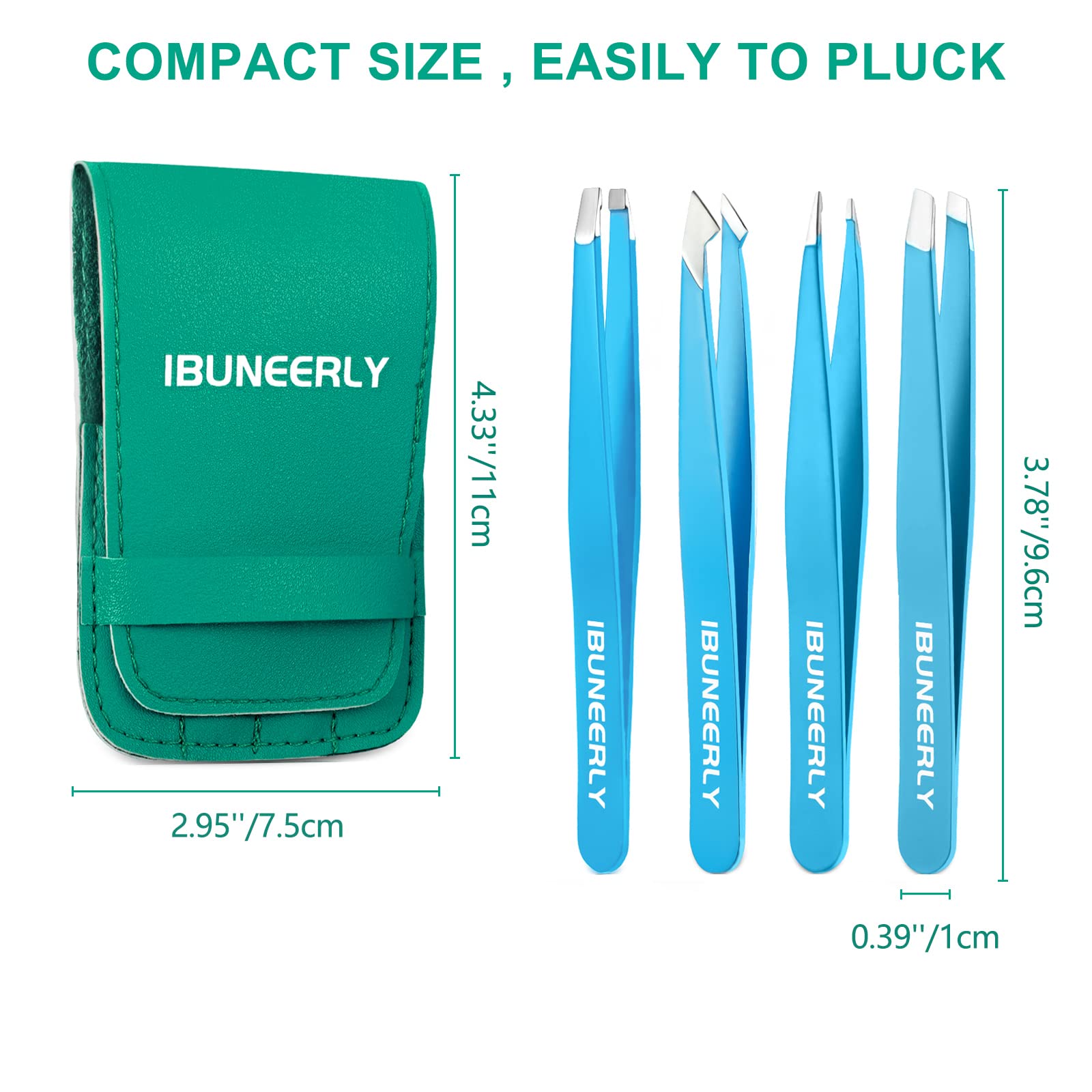 Ibuneerly Tweezers Set, 4Pcs Tweezers For Women With Travel Case, Professional Stainless Steel Eyebrows Tweezers, Great Precisio