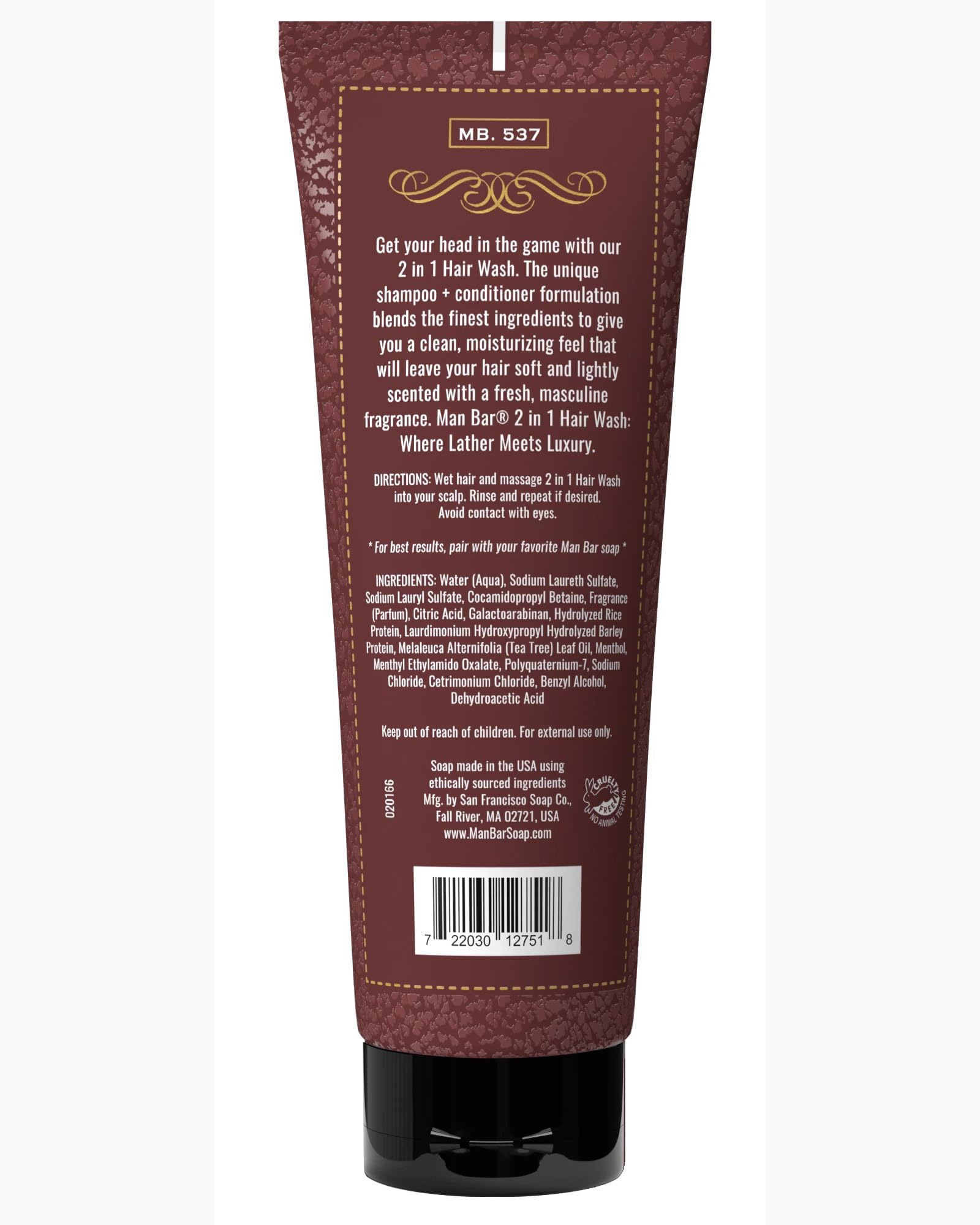 San Francisco Soap Company Man Bar 2 In 1 Hair Wash Exotic Musk & Sandalwood - Where Lather Meets Luxury