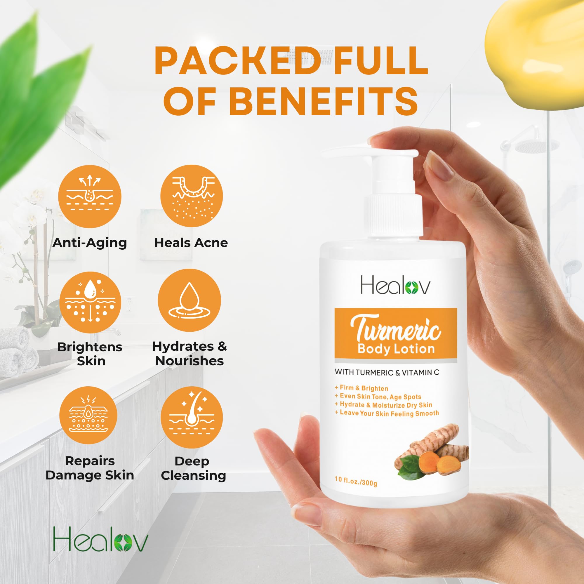 Herblov Turmeric Lotion For Dark Spots - Natural Skin Brightening Cream For Face & Body - Turmeric Face Cream To Cleanse Skin, F