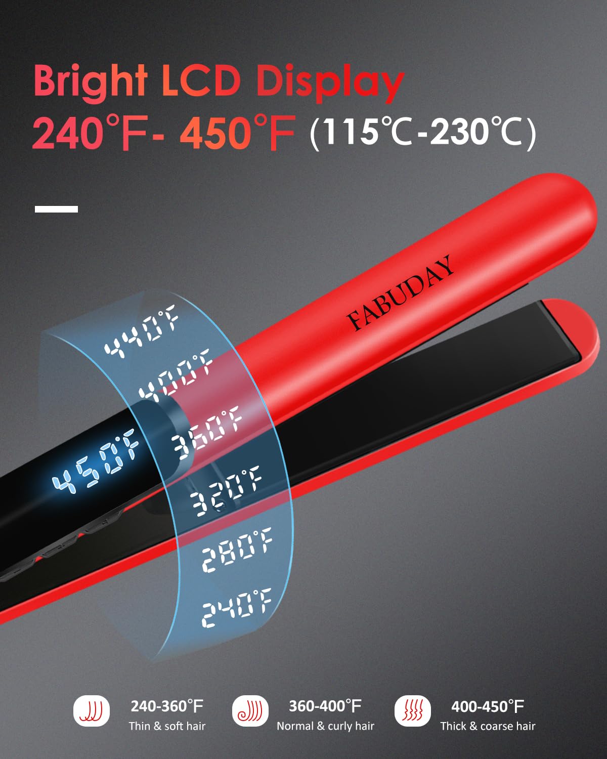 Fabuday Flat Iron Hair Straightener Dual Voltage - Heat Up Quickly, Lcd Display & Auto Shut-Off, 12 Adjustable Temp Hot Iron For