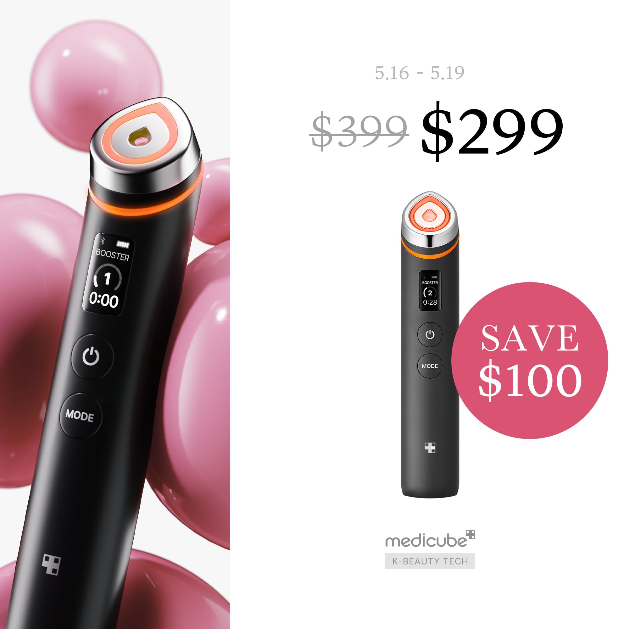 Medicube Age-R Booster Pro - 6-In-1 Total Care Led Indication Device For Enhanced Absorption, Radiance,Elasticity,Facial Contour