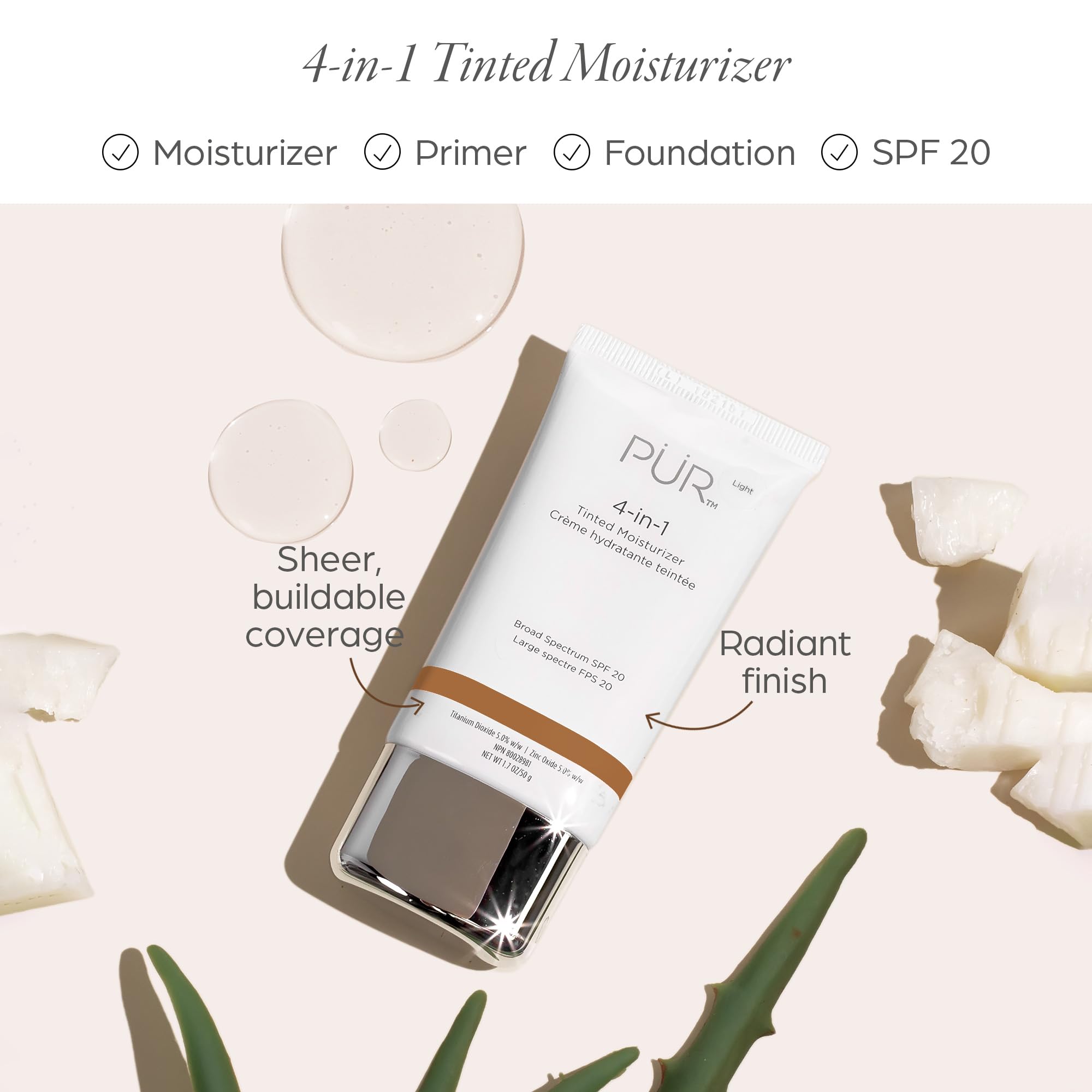 Pur Beauty 4-In-1 Tinted Moisturizer With Spf 20 - Hydrating Skin Tint Face Moisturizer, Primer & Foundation With Shea Butter, A