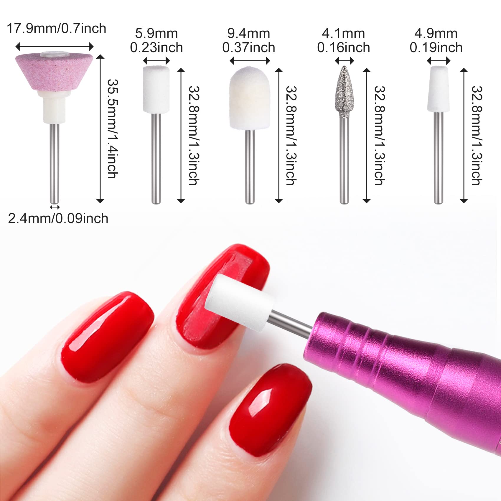 PAGOW 15 Pcs Nail File Refills Set - Electronic Manicure, Silver, White, Pink for Salon Finishing