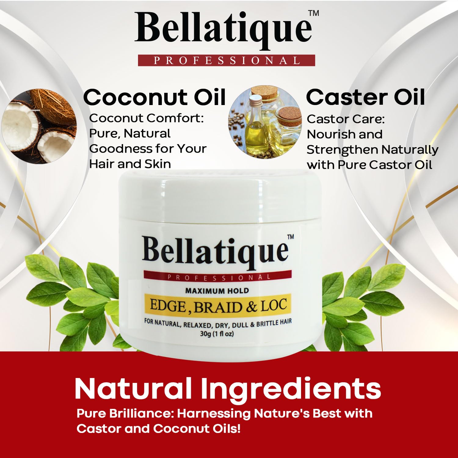 Bellatique Edge, Braid, & Loc Maximum Hold Edge Control & Braiding Gel For Natural, Relaxed, Dry, Dull Hair - No Flaking, No Whi