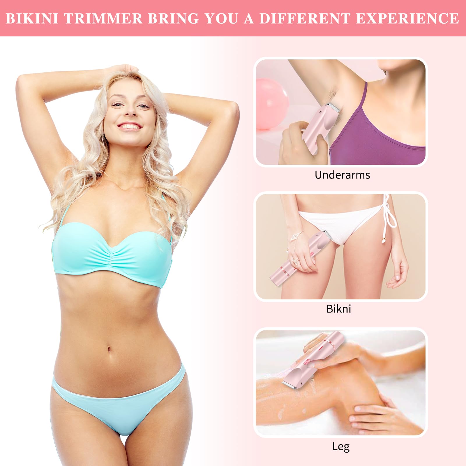 Riyuetan Bikini Trimmer For Women Electric Razors For Women, Double Head Dual Purpose Hair Trimmer Women Ipx7 Waterproof Wet & D